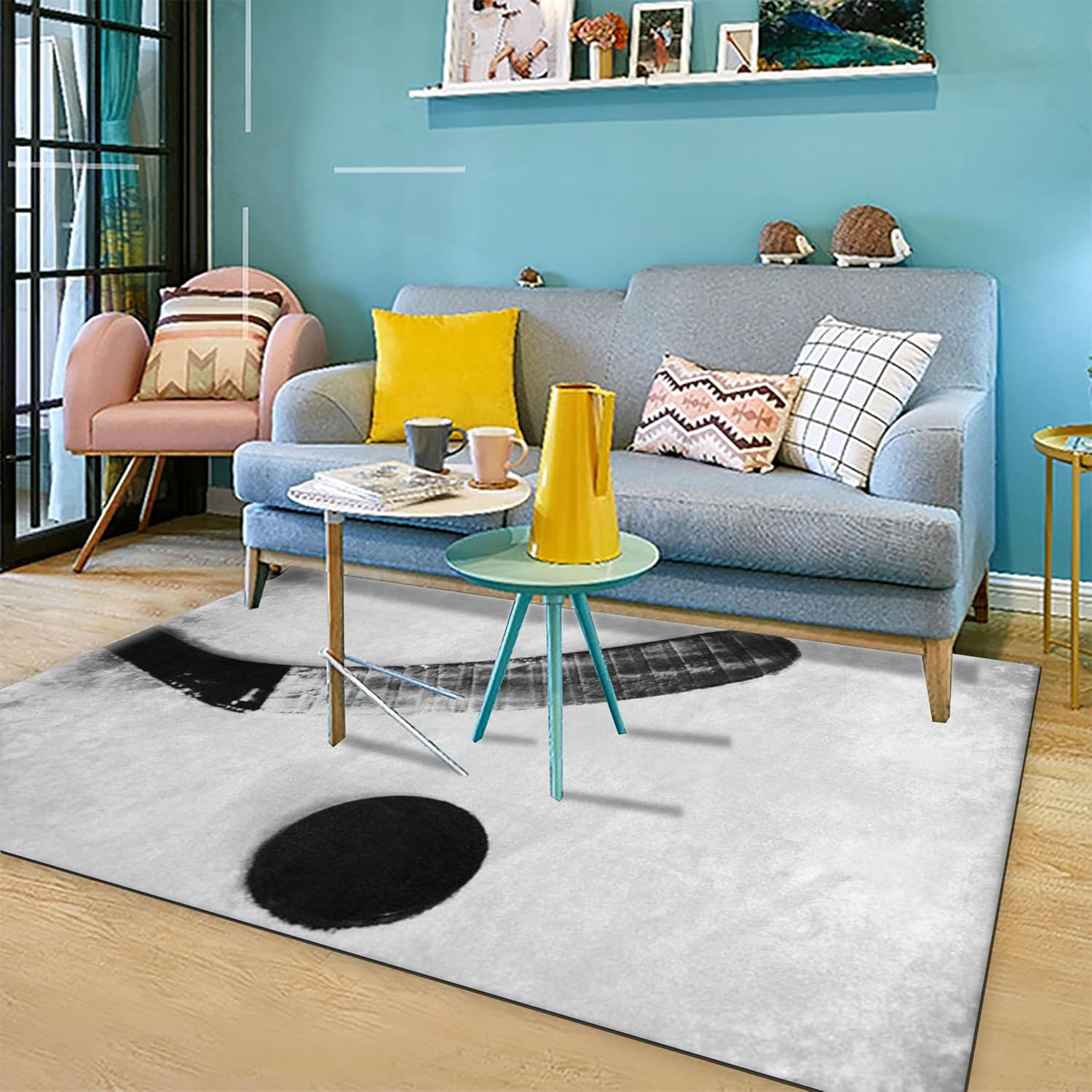Sports Hockey Kids Rug, 2x6ft, Black White Ice Hockey Rugs for Bedroom, Cozy Ultra Soft Home Decor Carpet, Low Pile Absorbent Anti-Slip Rug for Floor Hallway Family Living Room