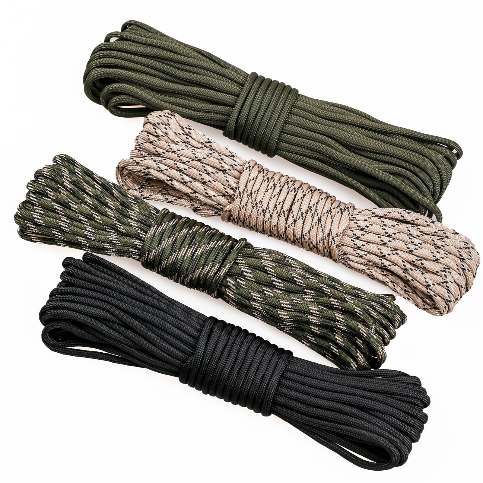 VABNEER Paracord 4 mm, 9 rdzeni, 48 m, zestaw Paracord, 4 rolki typu III, nylonowe sznurki do 295 kg, do bransoletek, breloczków, obroży dla psów, survival, długość całkowita 35 m