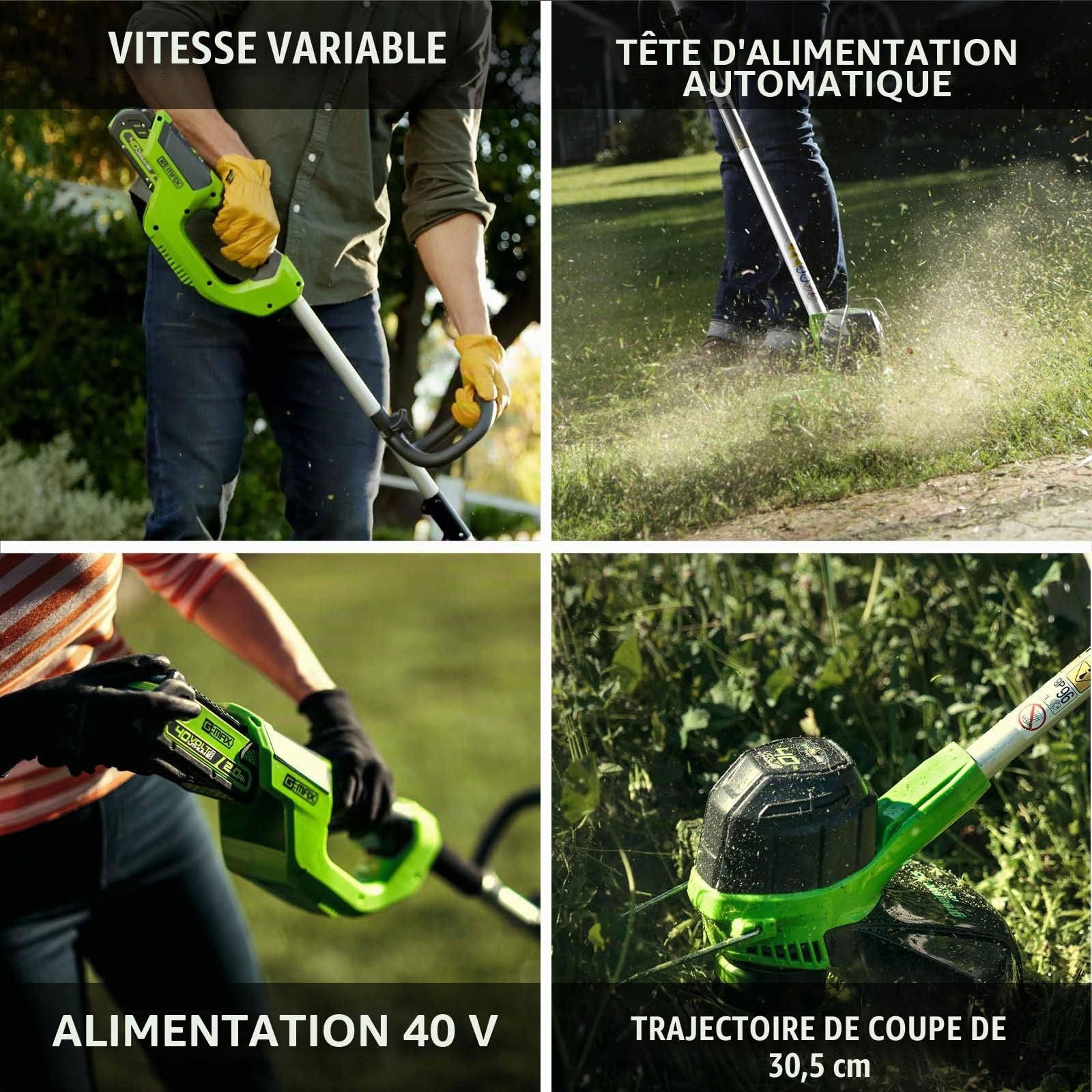 Greenworks 40V Tondeuse à Gazon Largeur de Coupe de 35 cm Avec 2x 2Ah Batteries et Un Chargeur G40LM35K2X Bonus 40V Coupe Bordure Sans Fil Outil Uniquement G40LT
