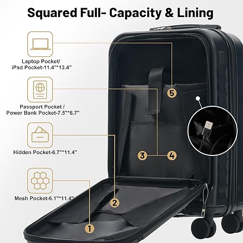 Miniatura 3 de Merax Juego de equipaje de apertura frontal, maleta rígida de 2 piezas con ruedas giratorias y bolsas, equipaje de mano ligero con puerto USB