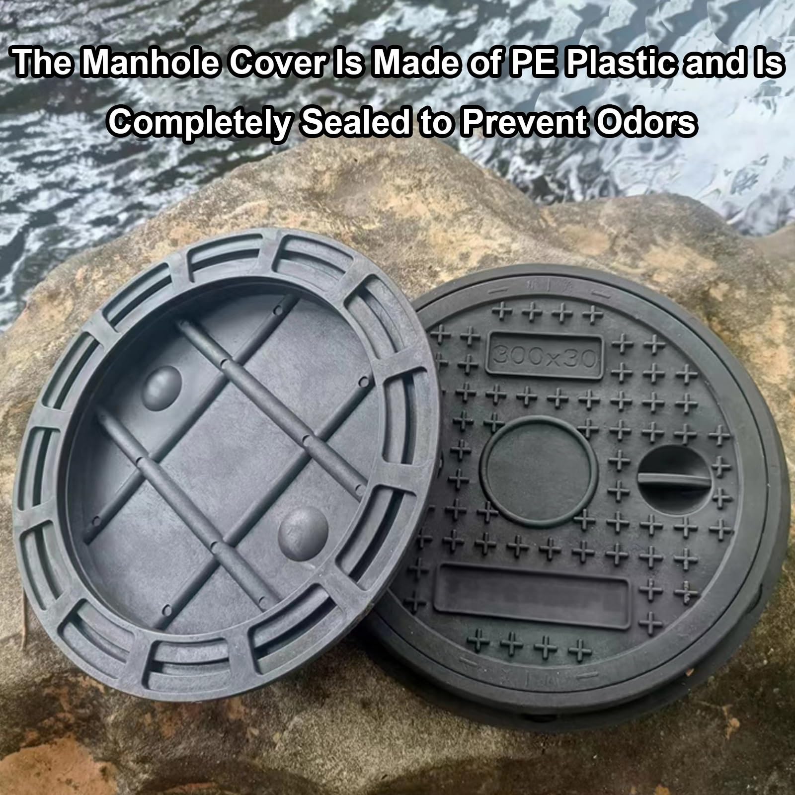 Tapa Arqueta y Marco Redondos de 30cm, Tapa de Registro de PE, Registro Empotrada Antideslizante para Tanque Séptico para Entrada de Vehículos, Hormigón y Patio