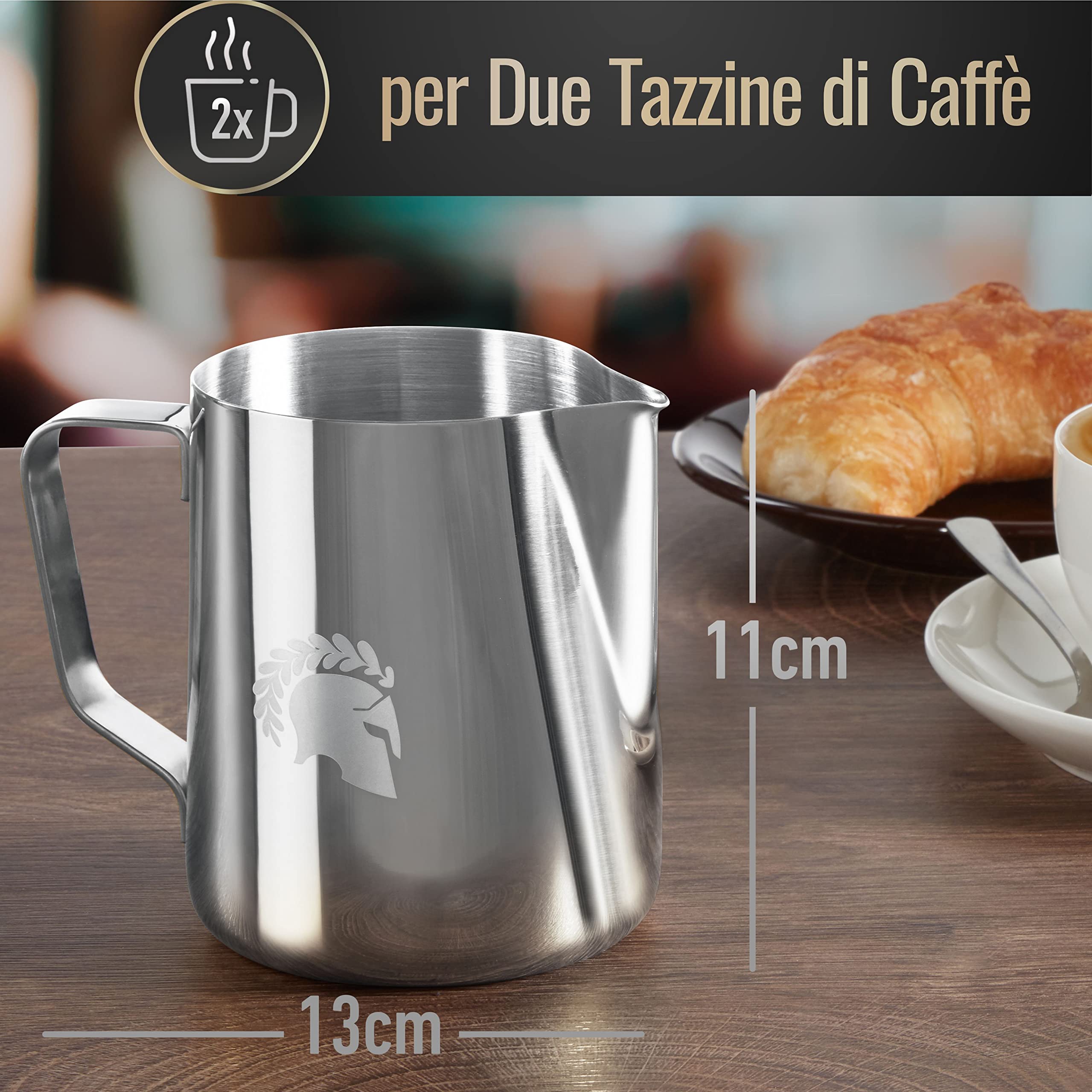 Barista Legends® - Bricco per latte in acciaio inox da 600 ml, con beccuccio speciale per latte in schiuma, effetto lucido, in acciaio inox, accessorio per baristi amatoriali
