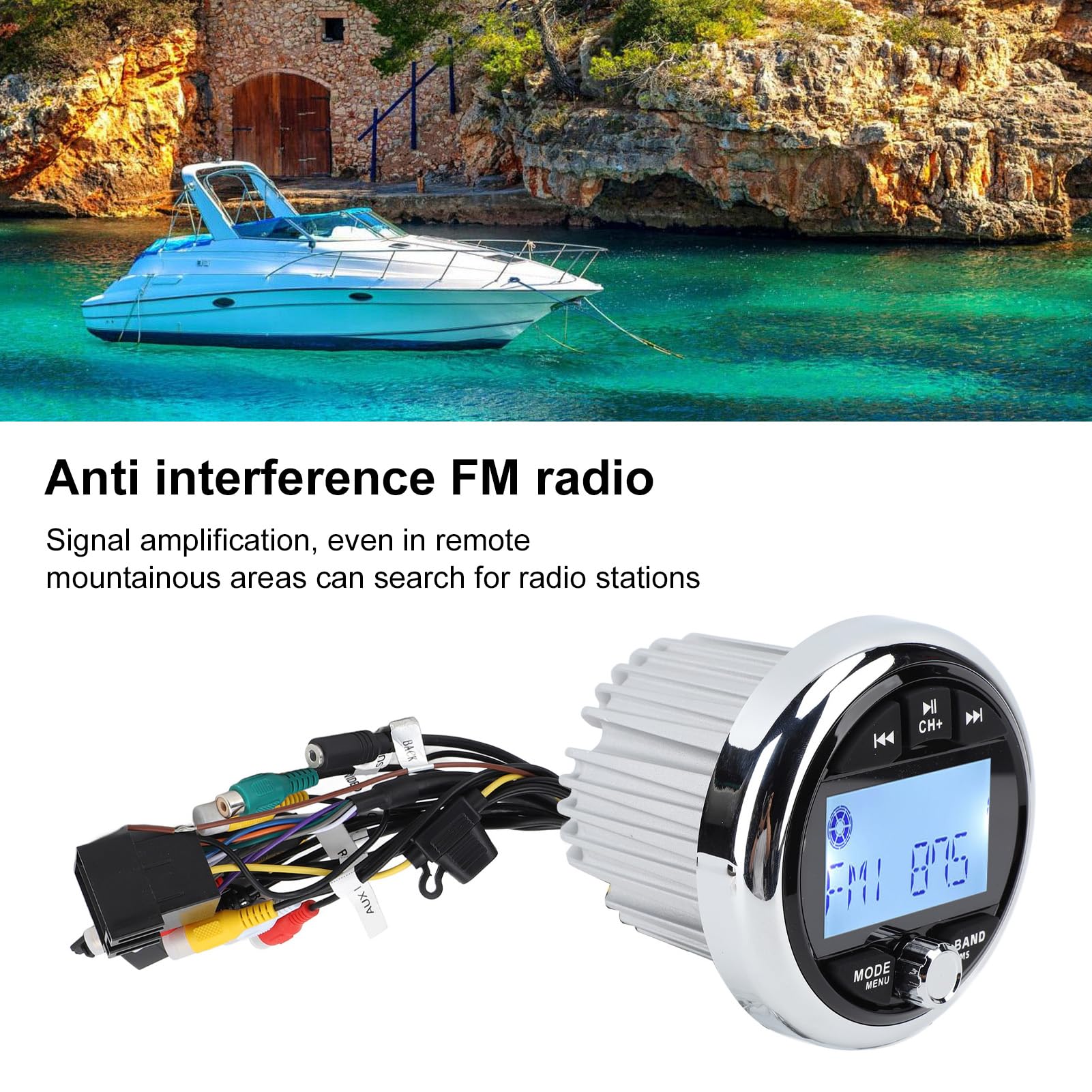 Marine-Radio, Marine-Stereo-Bluetooth-Marineradio, 12 V, Aluminiumlegierung, Staubdicht, Wasserdicht, Verlustfreie Musik, Digitale Medien, MP5-Player für Yachten, Wohnmobile, Boote