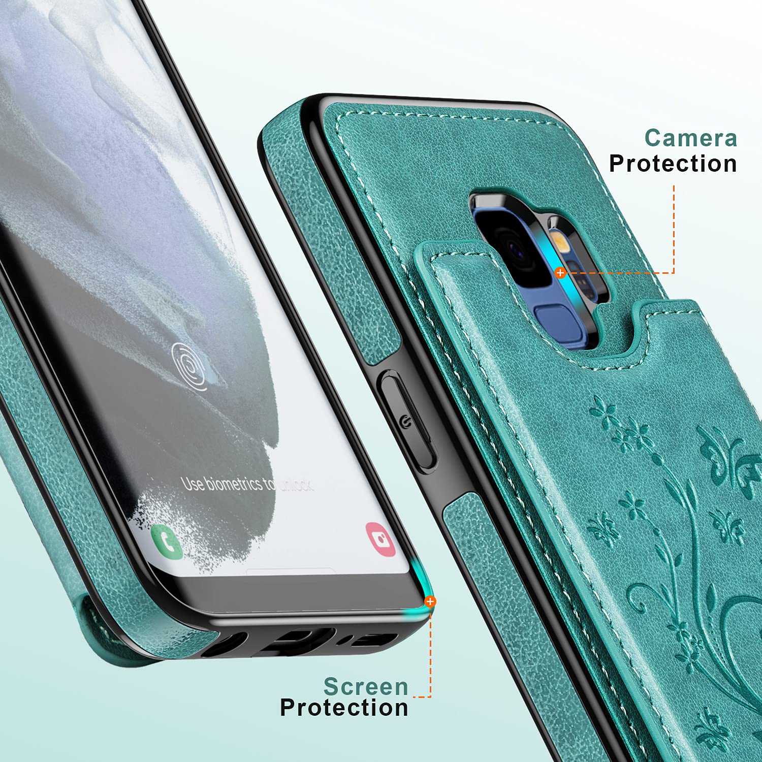 Korecase for Samsung Galaxy S9 Plus Wallet Case with Card Slot, Butterfly Flower PU Leather Back Flip Case for Women, Folio Shockproof Protective Phone Shell for Galaxy S9 Plus,Pink