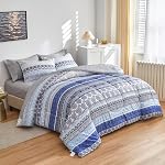 Flysheep Bohemian Bed in a Bag 7 Pieces Queen Size, Colorful Boho Purple Orange Gray Stripes Reversible Bed Comforter Set (1 Comforter, 1 Flat Sheet, 1 Fitted Sheet, 2 Pillow Shams, 2 Pillowcases)