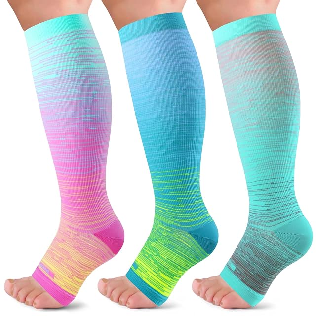 LEVSOX Open Toe Compression Socks for Women Men 20-30mmHg Toeless Sock Knee High Support Stockings for Circulation Nurses