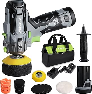 WORKPRO Cordless Buffer Polisher, 12V Mini Polisher Kit with 2 Li-ion Batteries, Variable Speed Buffer & Sander Machine Kit, Ideal for Car Detailing, Sanding, Polishing, Waxing