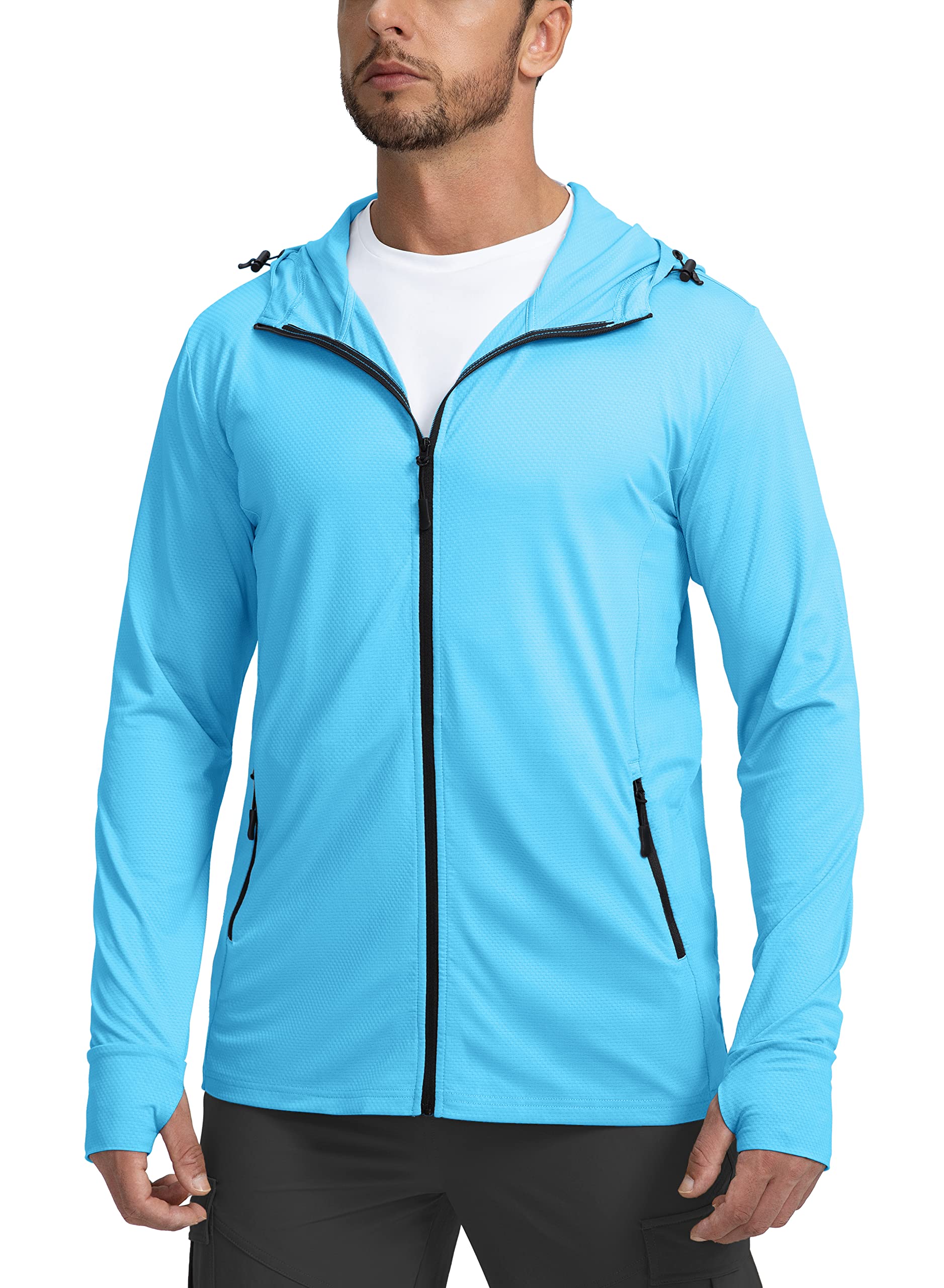 Men's UPF 50+ Light Jacket | Full Zip, Sun Protection Hoodie, Long Sleeve Sun Shirts, for Men, Hiking, Fishing, Zip Pockets