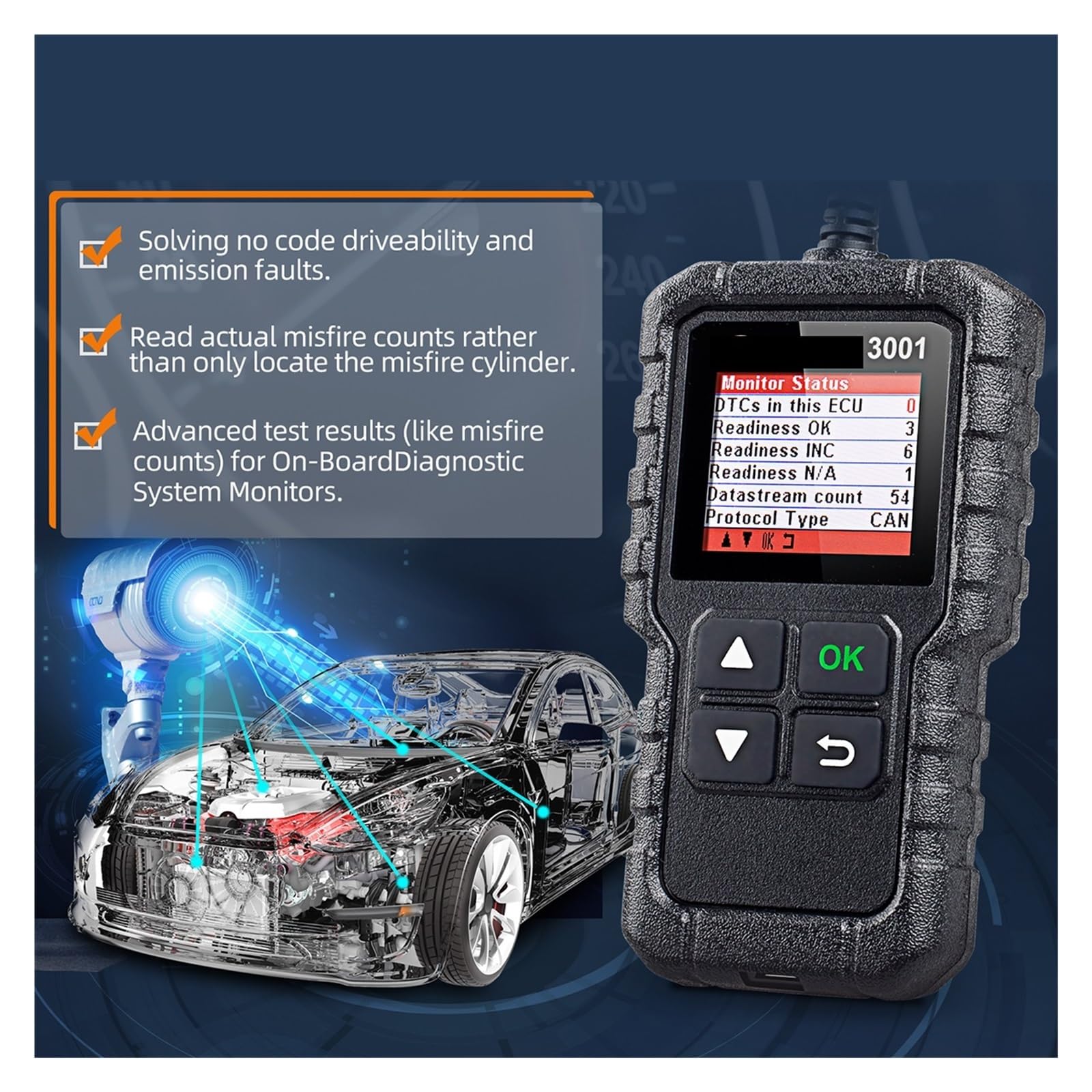 Skaner do Samochodu, X431 CR3001 OBD2 Skaner Usterka Silnika Motoryzacyjny OBDII OBD Czytnik Kodów Diagnostycznych Narzędzie Skanujące