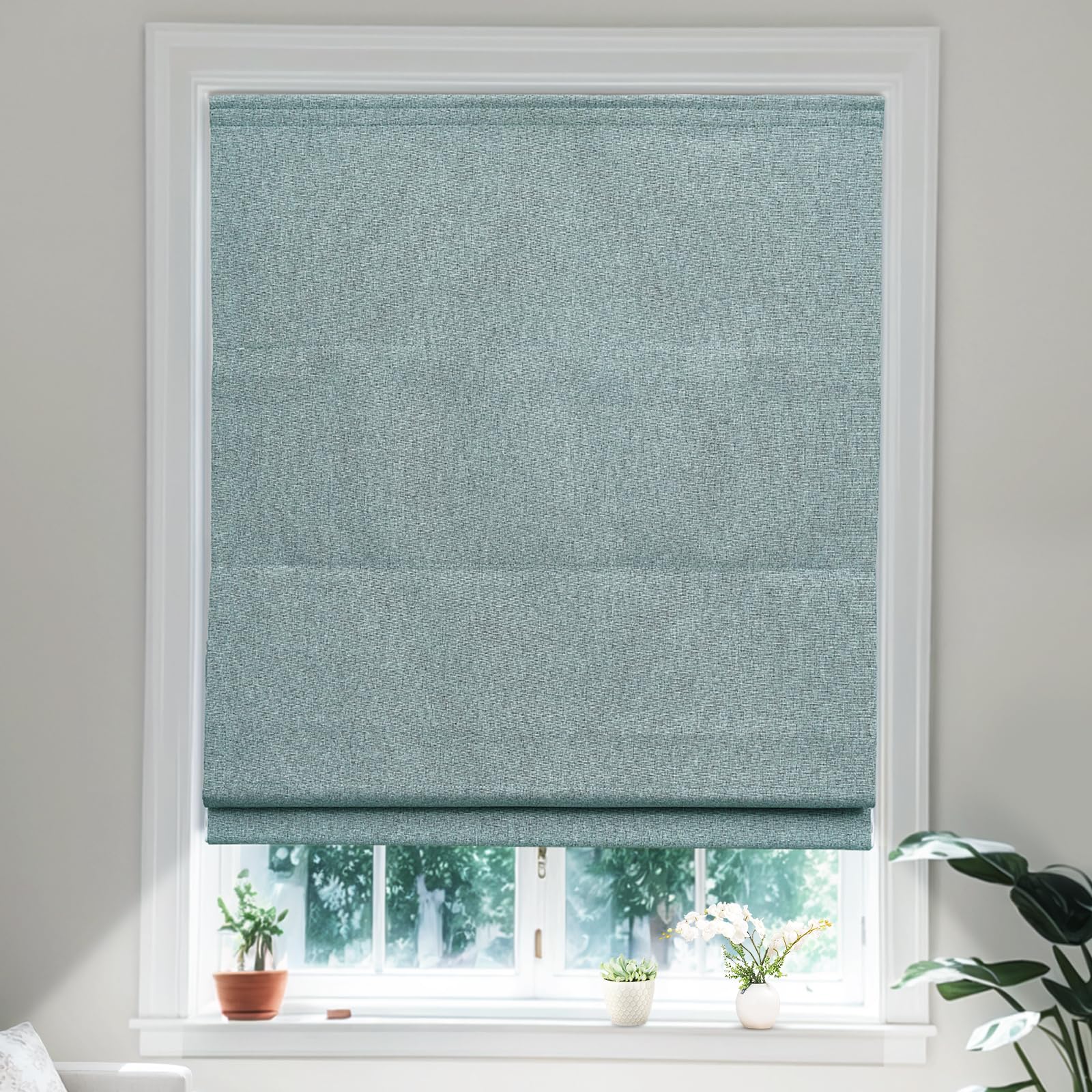 Moonice Roman Blinds Cordless Roman Window Blinds Elegant Blackout Blinds Heat Insulation and Privacy Shades Customized Blinds for Home Office Bedroom (Green Turquoise,85cm W x 180cm H)