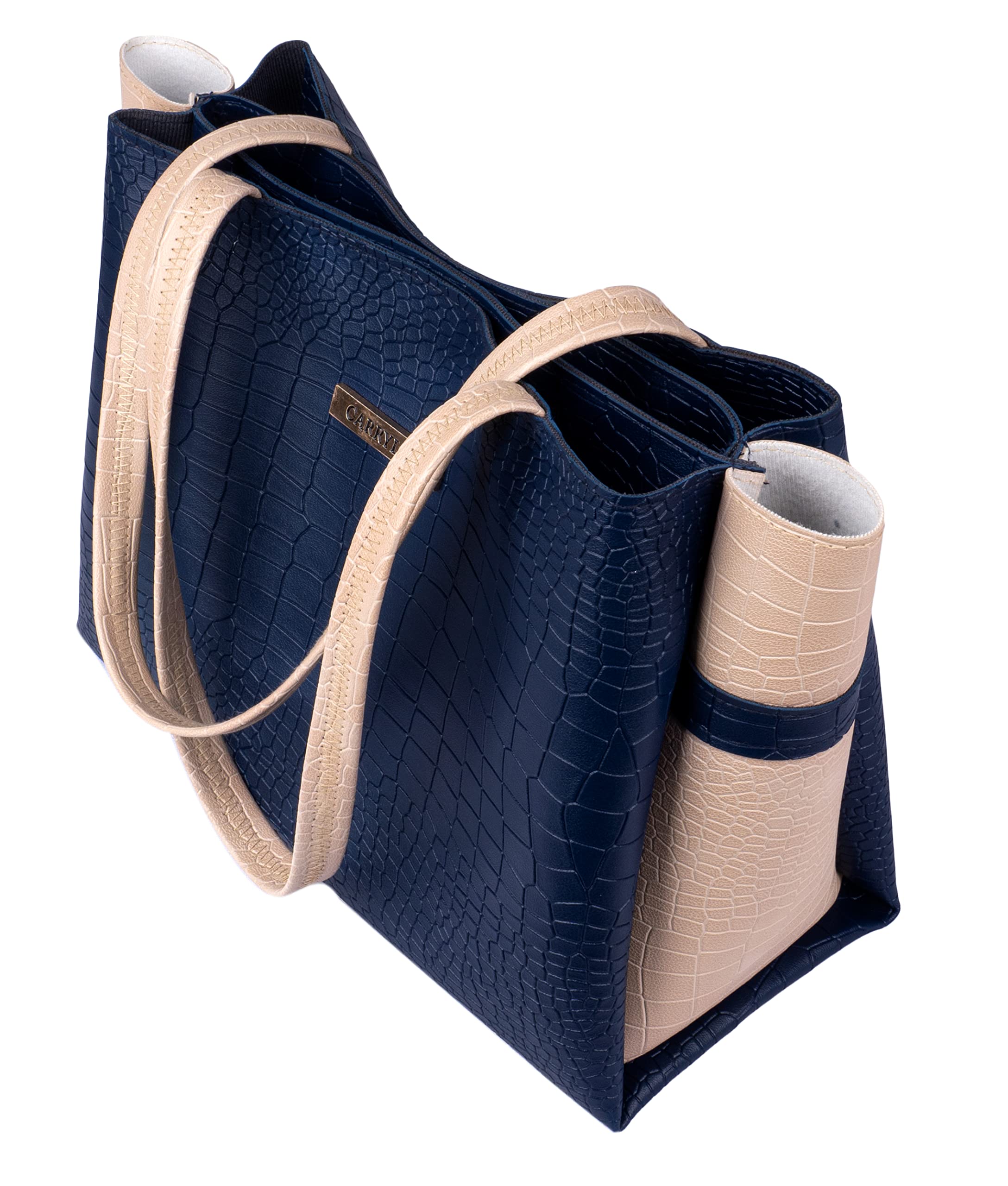 Carrylux Bolso de mano con patrón de cocodrilo de gran capacidad de dos tonos, bolsos de mano, bolso de hombro para mujer