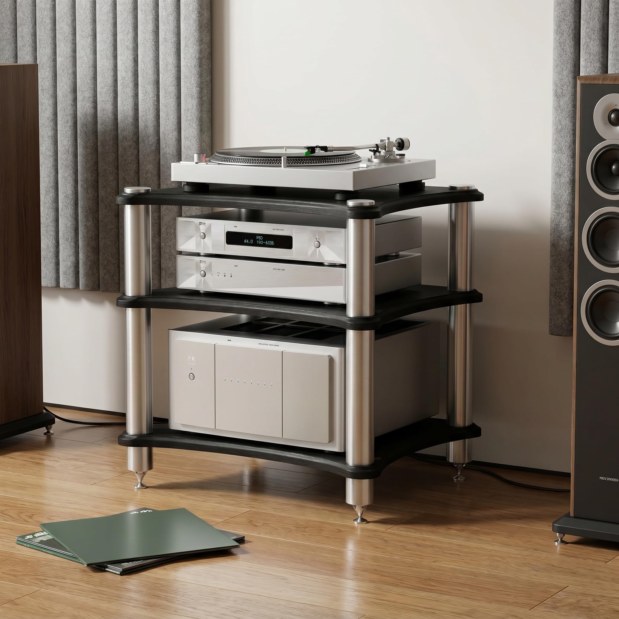 2-stöckiges Av-medienregal – Audio-Rack Aus Holz Für Zuhause/büro – Eckregal Für Stereoanlage, Cd-Player Und Dj-Equipment – ​​kompakte Maße: 60 X 50 X 40 cm, Schwarze Ausführung