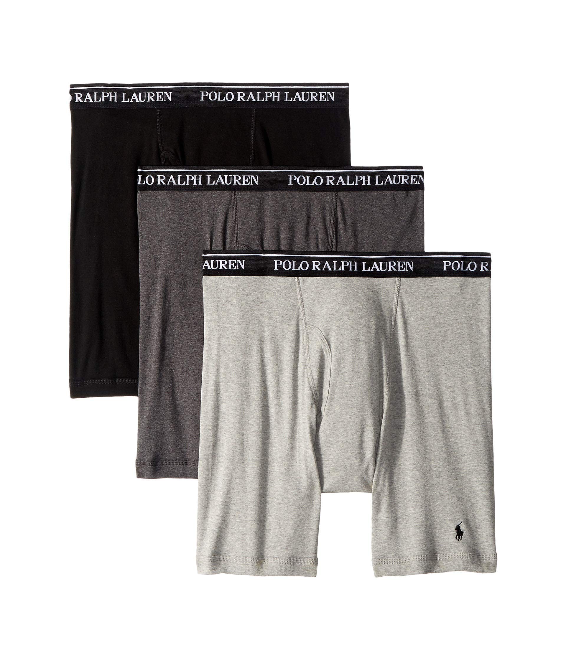 POLO RALPH LAURENClassic Fit w/Wicking 3-Pack Long Leg Boxer Briefs Andover Heather/Madison Heather/Black XL