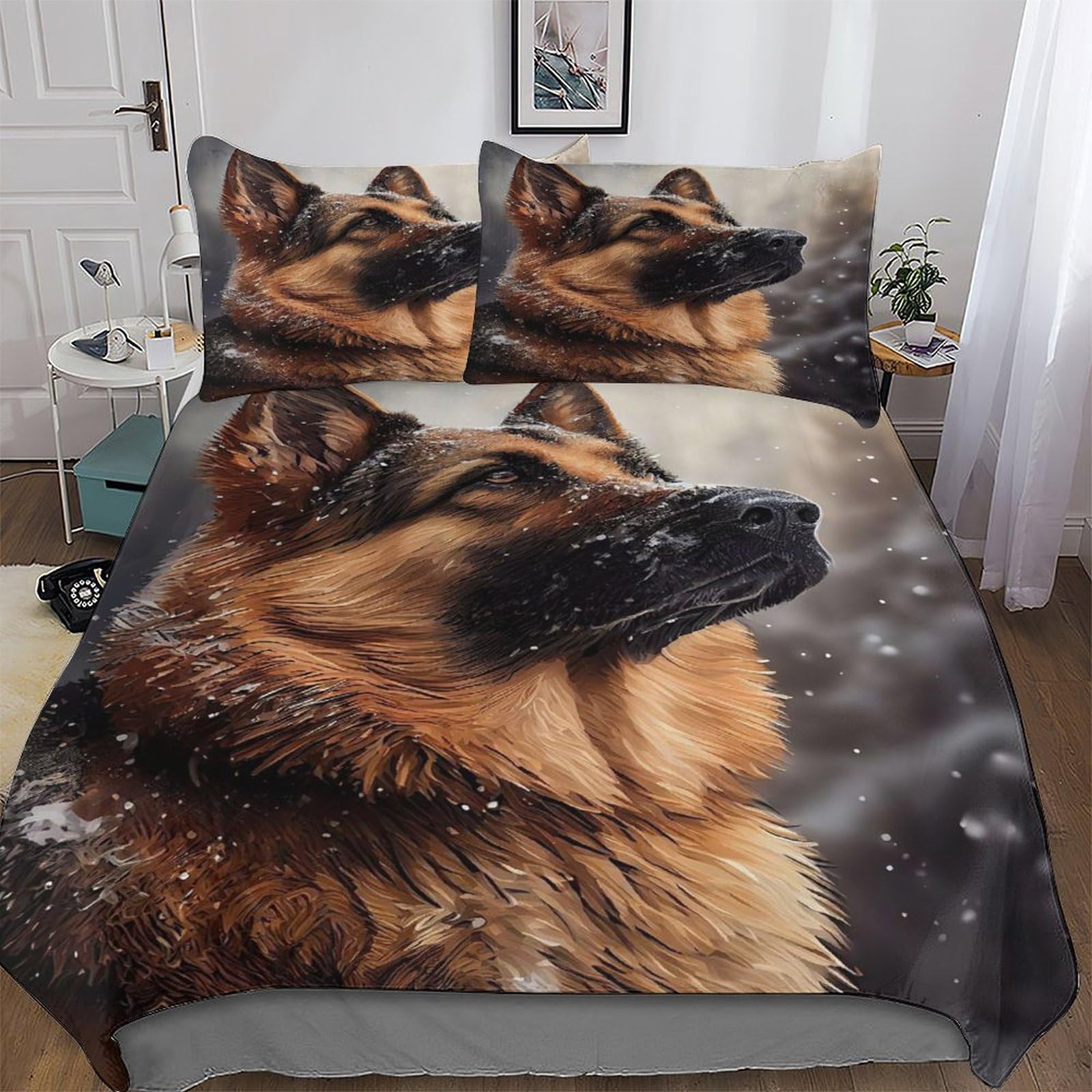Linge de lit Berger Allemand avec impression 3D haute définition sur microfibre king size