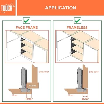 TOUCH Cabinet Hinges (1 Pair, 2 PCS) Face Frame Cupboard Door Soft Close Hinges Full Overlay Concealed European Clip-On Hinges for Kitchen Cabinet 3D Adjustable with Dowels