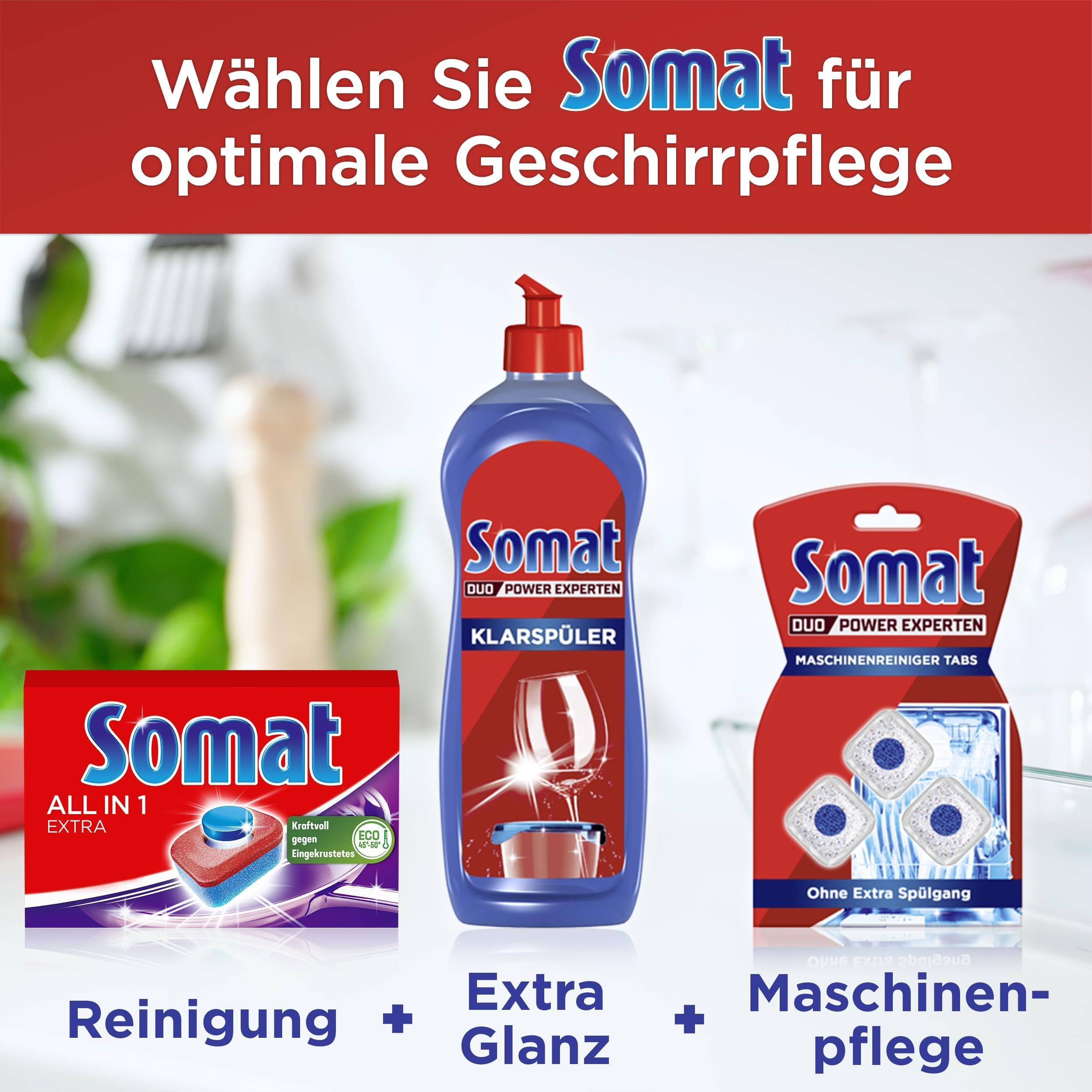 Somat All in 1 Spülmaschinen Tabs (6 x 100 Tabs), Geschirrspül Tabs für strahlende Sauberkeit auch bei niedrigen Temperaturen, kraftvoll gegen Eingetrocknetes