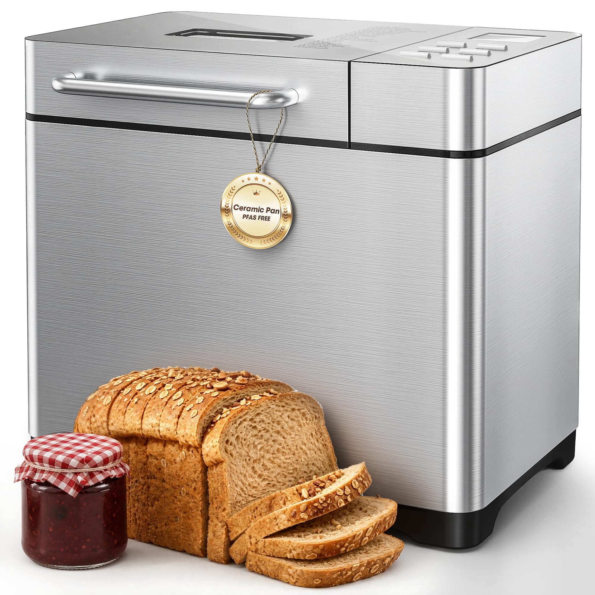 TRIUMPHKEY 19 in 1 Bread Maker Fully Automatic, with Nut Automatic Dispenser, 3 Loaf Sizes & 3 Browning Levels, 15 Hour Timer, 1KG Large Bread Machine, Gluten Free, Stainless Steel, Makes Jam, Yogurt — image 1