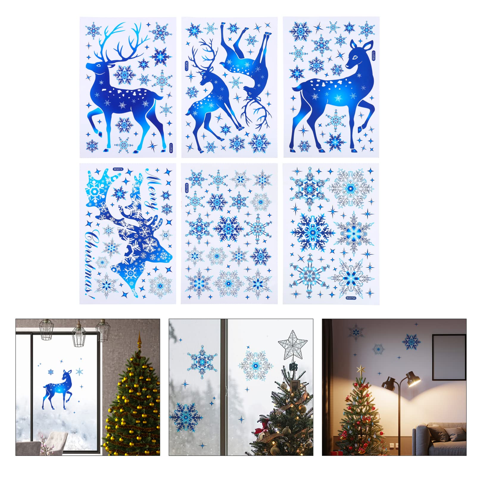 ABOOFAN 12hojas Pegatinas Navideñas De Translucido Para Decoración De Ventanas y Paredes De Calcomanías De Diseño De Reno Para Fiestas y Celebraciones Navideñas Hogar y Guarderías