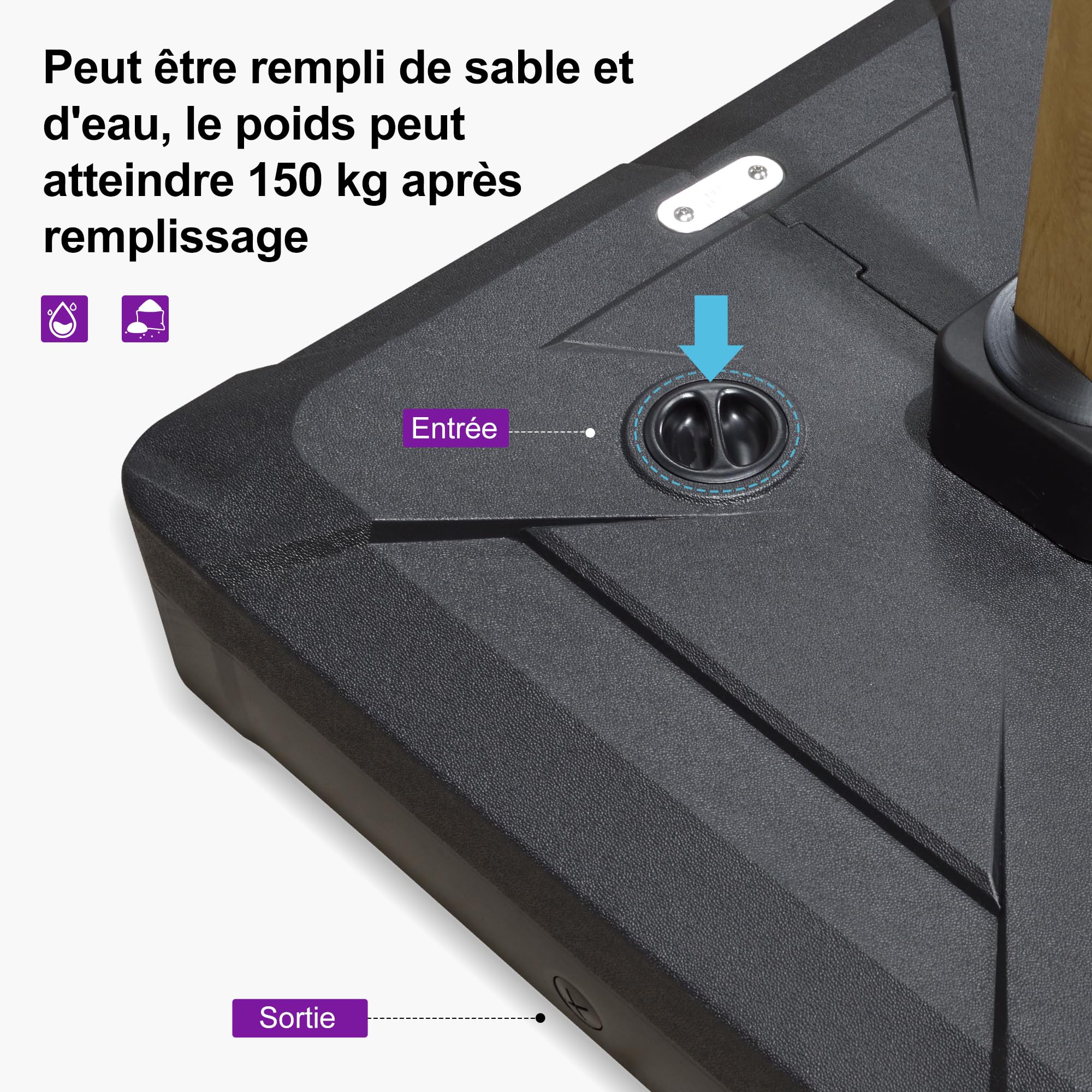 PURPLE LEAF Pied de Parasol BSCJ150 Charge Maximale 150 kg Robuste Noir