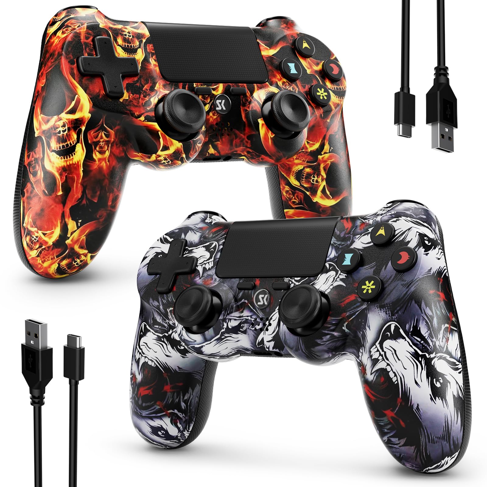 ISHAKO Manette pour PS4/Pro/Slim, motif graffiti Tête de mort et flammes