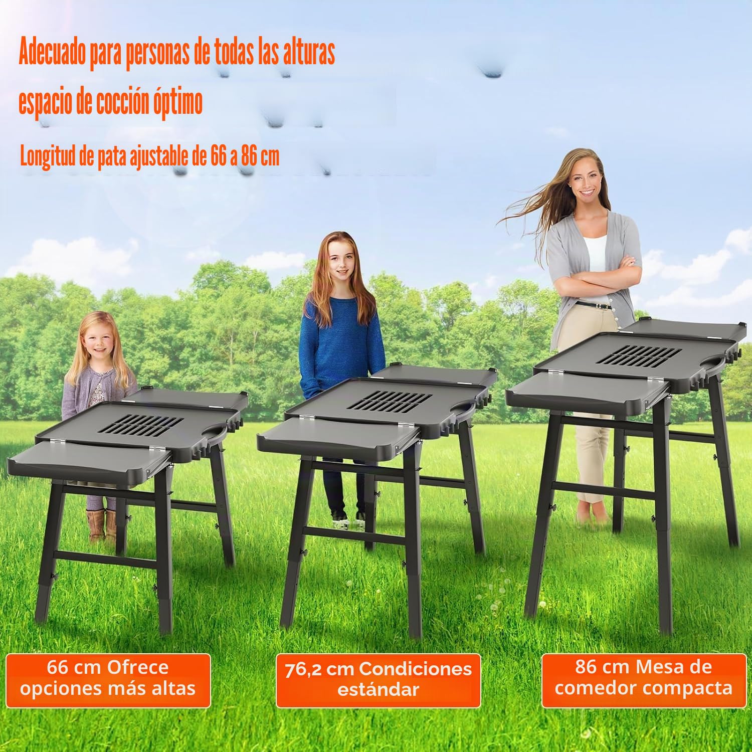 GFTIME Carro de barbacoa portátil universal para Enders Urban, Weber Q100/Q200/Q300, Ninja Woodfire, Burnhard Wayne – Soporte plegable para barbacoa al aire libre con gran superficie de trabajo y