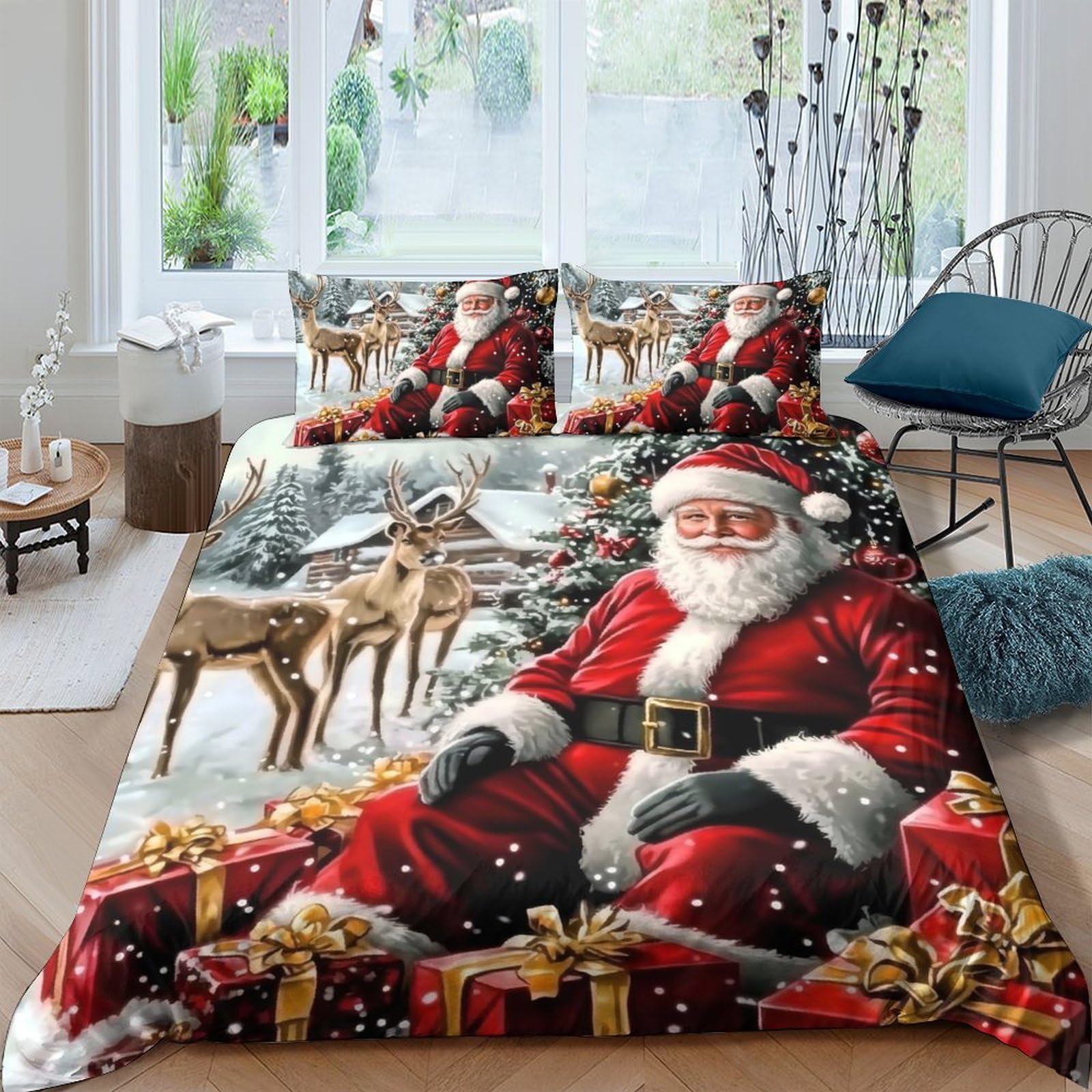 Ctjqhvkz Style-8 3D Printed Santa Claus Fitted Sheet Microfiber Festive Reindeer Bed Cover For Bedroom Guest Room Holiday Decor Single（135X200cm）