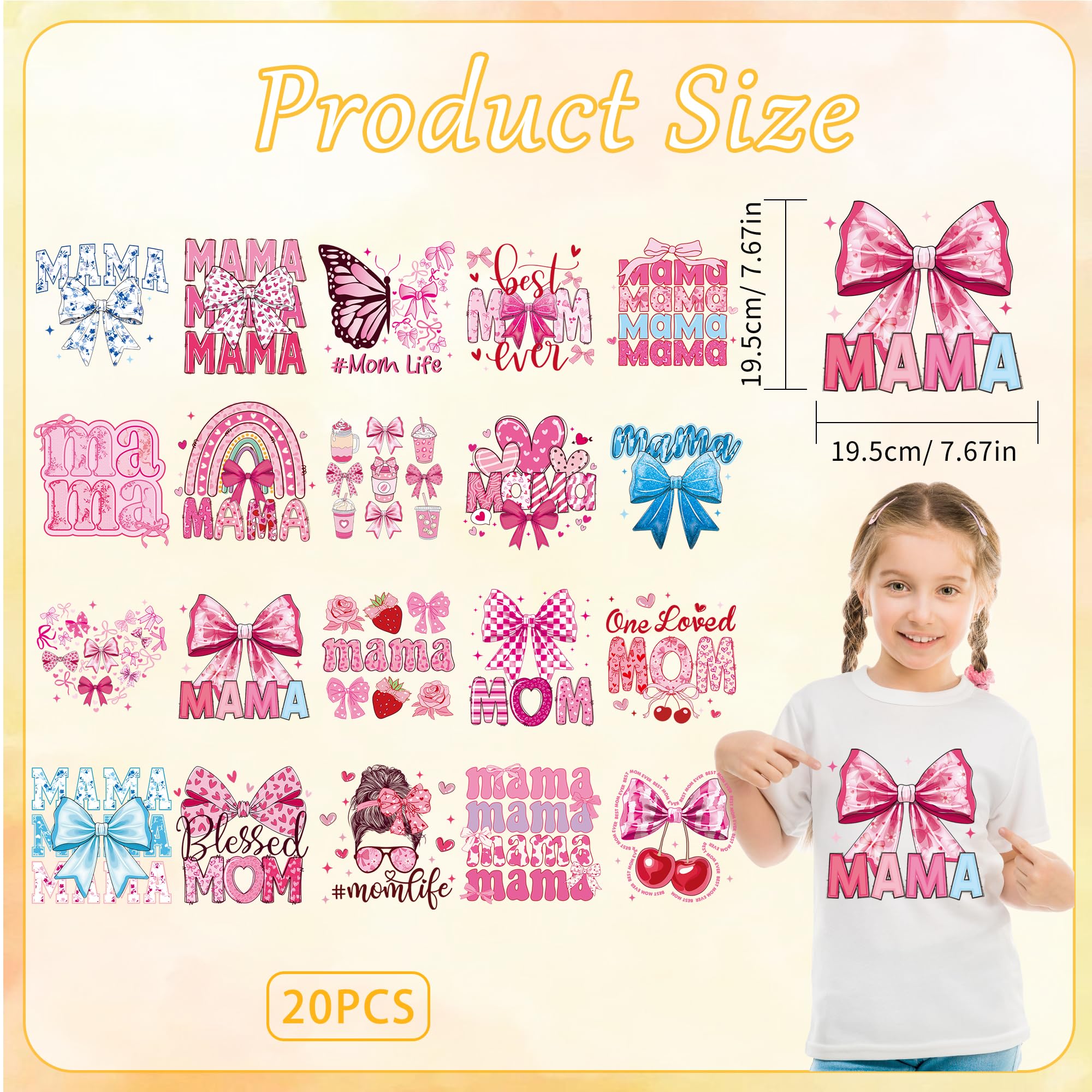 20 hojas de vinilo termotransferible para camisetas con lazo rosa listo para presionar, parches termoadhesivos para ropa, fundas de almohada, bolsas, regalos para el día de la madre