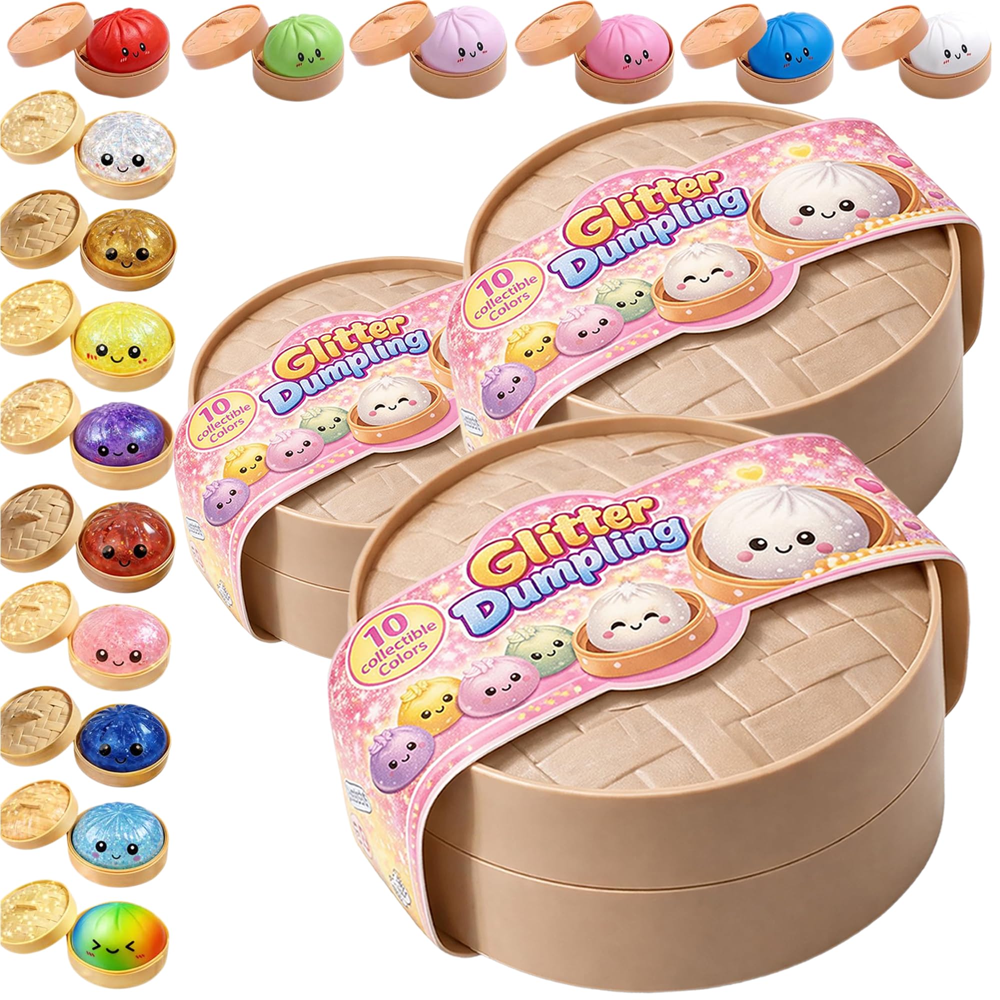 Dumpling Squishy, Stress Relief Dumplings with Steamer Tray, Soft Squeeze Sensory Desk Squishies, Cute Dumpling Fun Gift for Teens & Adults, Random (3 PACKS)