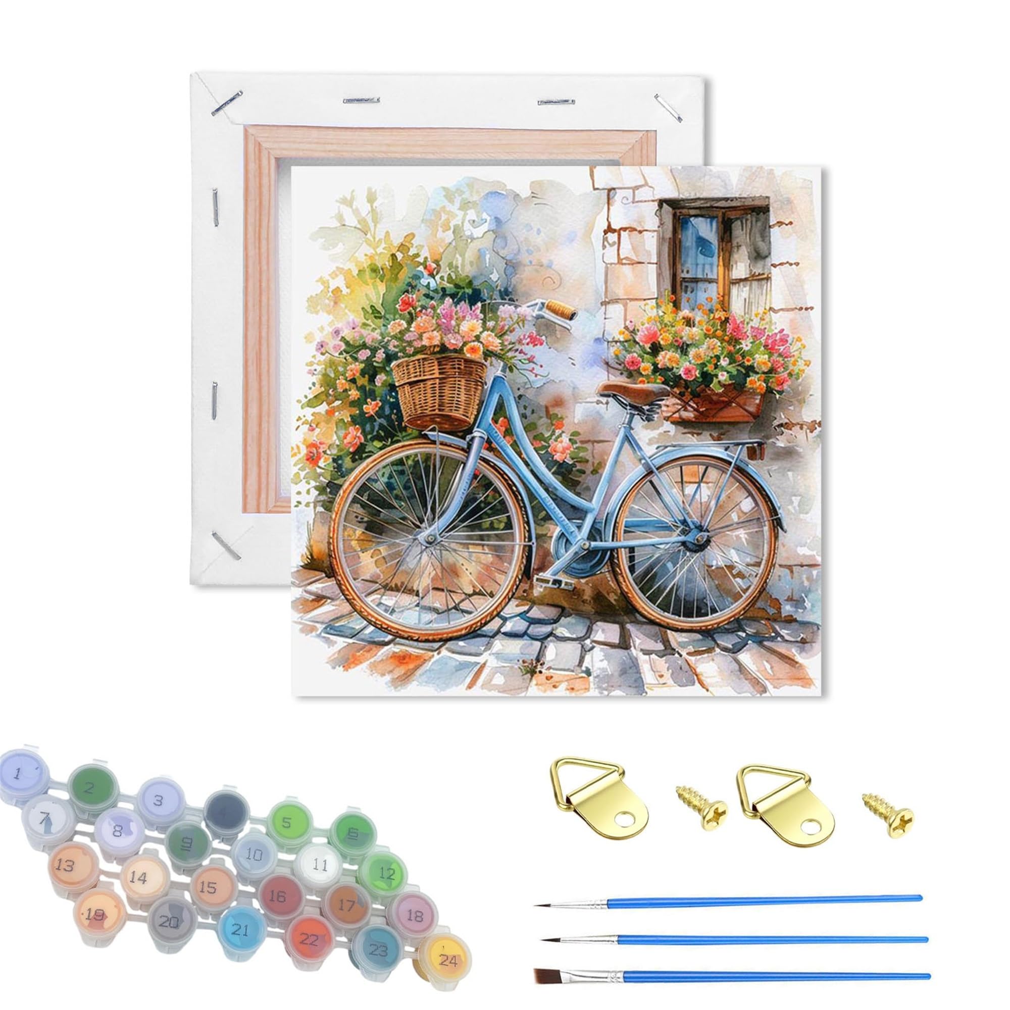 WUJIEJ Wooden Framed Paint by Numbers Kits for Adults,DIY Painting Kit on Canvas, Color by Numbers Acrylic,Adult Paint by Number for Wall Decor and Gifts (Bike)