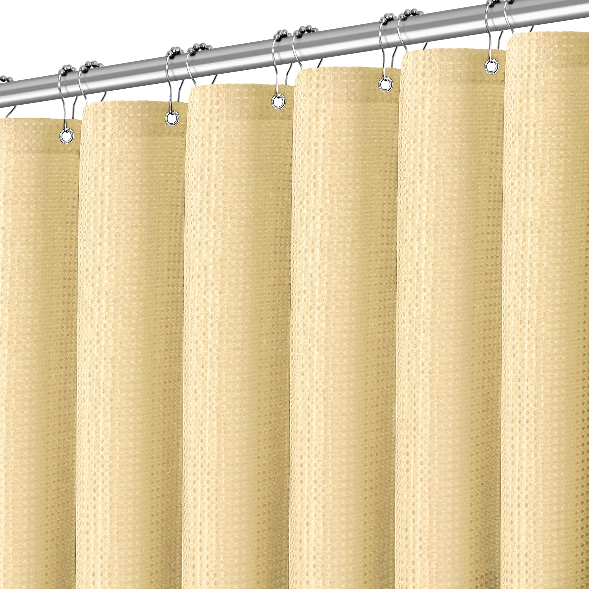 PANGSINNE Beige Shower Curtain 256GSM Heavy Duty Waffle Woven Bathroom Shower Curtains, Weighted Fabric for Hotel Spa Luxury Polyester Bath Curtain