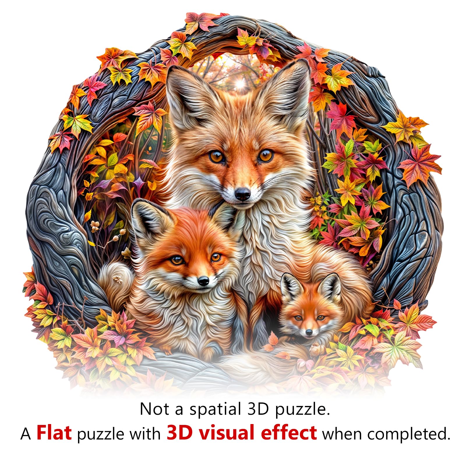 Puzzles en bois pour adultes – Puzzle en bois de renard parent-enfant – Puzzle unique en forme d'animal – Décoration écologique pour la maison et le bureau (M-29 x 28,7 cm)