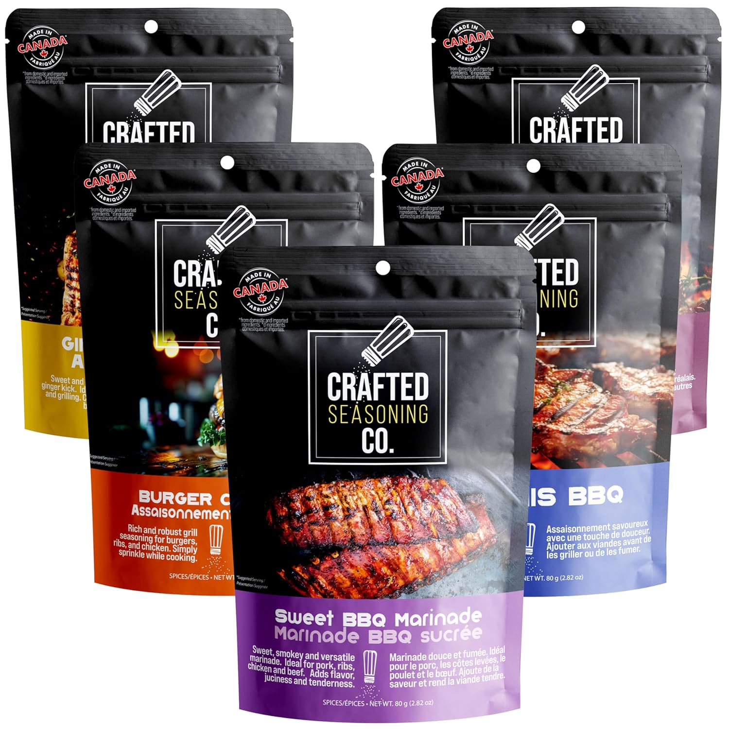 Crafted Seasoning Co. BBQ Rubs & Seasonings Gift Set (5 Pack) – Grilling & Smoking Spices Variety Box – Smoker Seasonings – BBQ Gifts for Men, Dad, Father’s Day, Grill Lovers