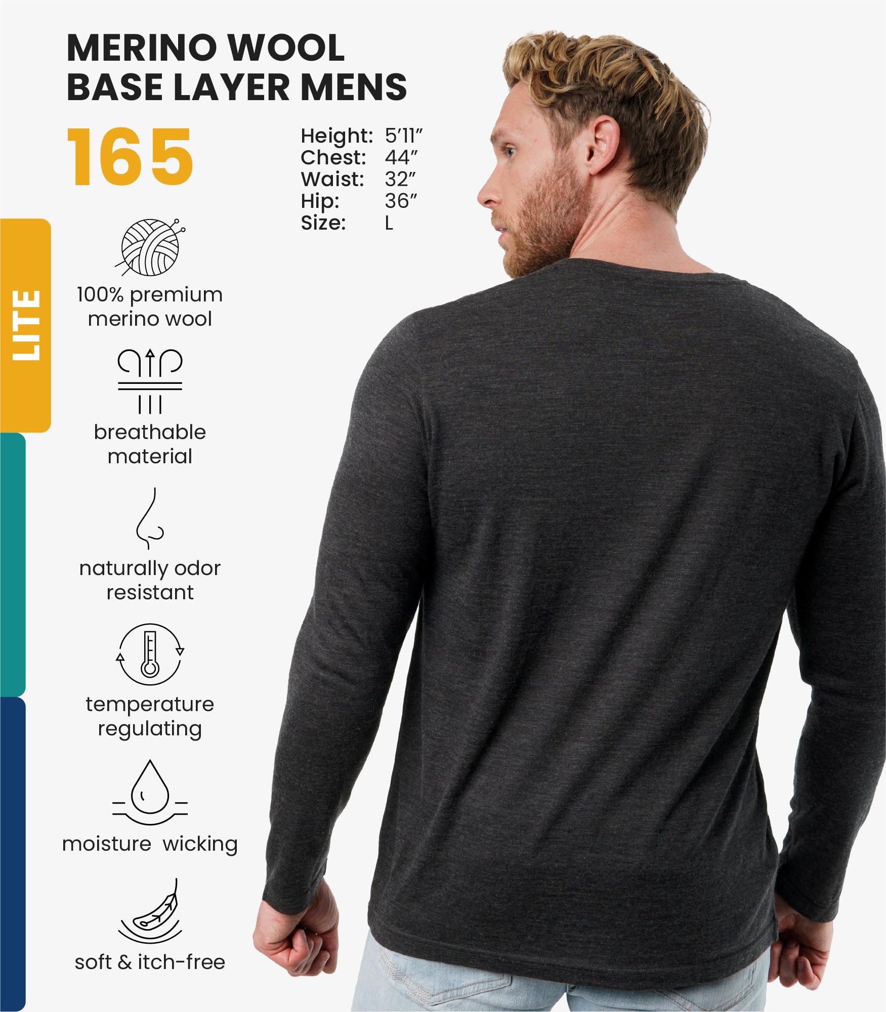 Merino.tech Maglia Termica Lana Merino Uomo - 100% Intimo Termico Lana Merino Uomo Leggero, Medio, Pesante con Calzini