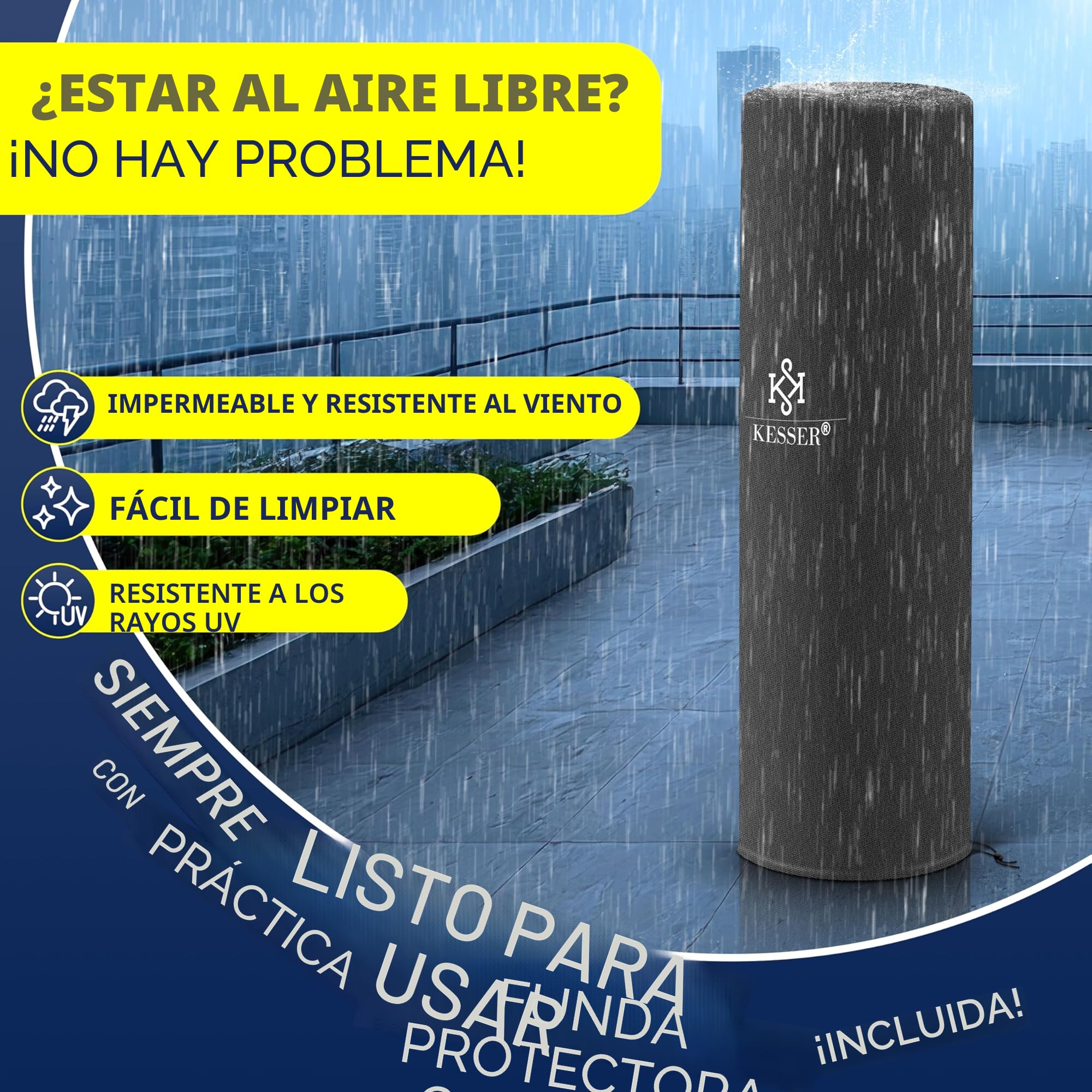 KESSER® Calefactor radiante de gas KE12, calefactor de patio, de exterior, 12,5 kW de gas, radiante, incl. cubierta projoectora acero inoxidable, negro