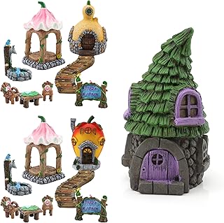 LOVETRENDS Fairy Garden Accessory Kit - 8pc Outdoor Decoration Imaginative Play Set with Conifer Casa House - Enchanting Miniature Fairy Garden Ornament Set