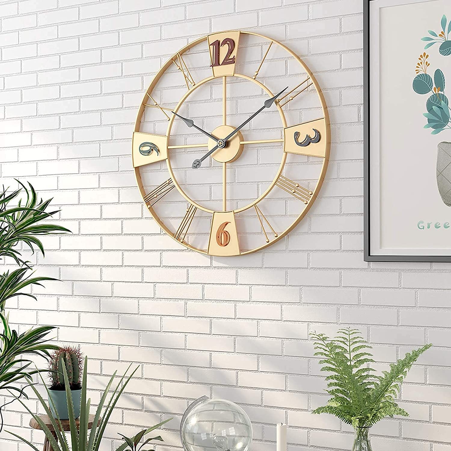 Zewnętrzny zegar ścienny ogrodowy, 68 cm, duży zegar ogrodowy w stylu retro, olbrzymi otwarta tarcza, rzym, wodoodporny zegar zewnętrzny, kute żelazo na zewnątrz (kolor: A)