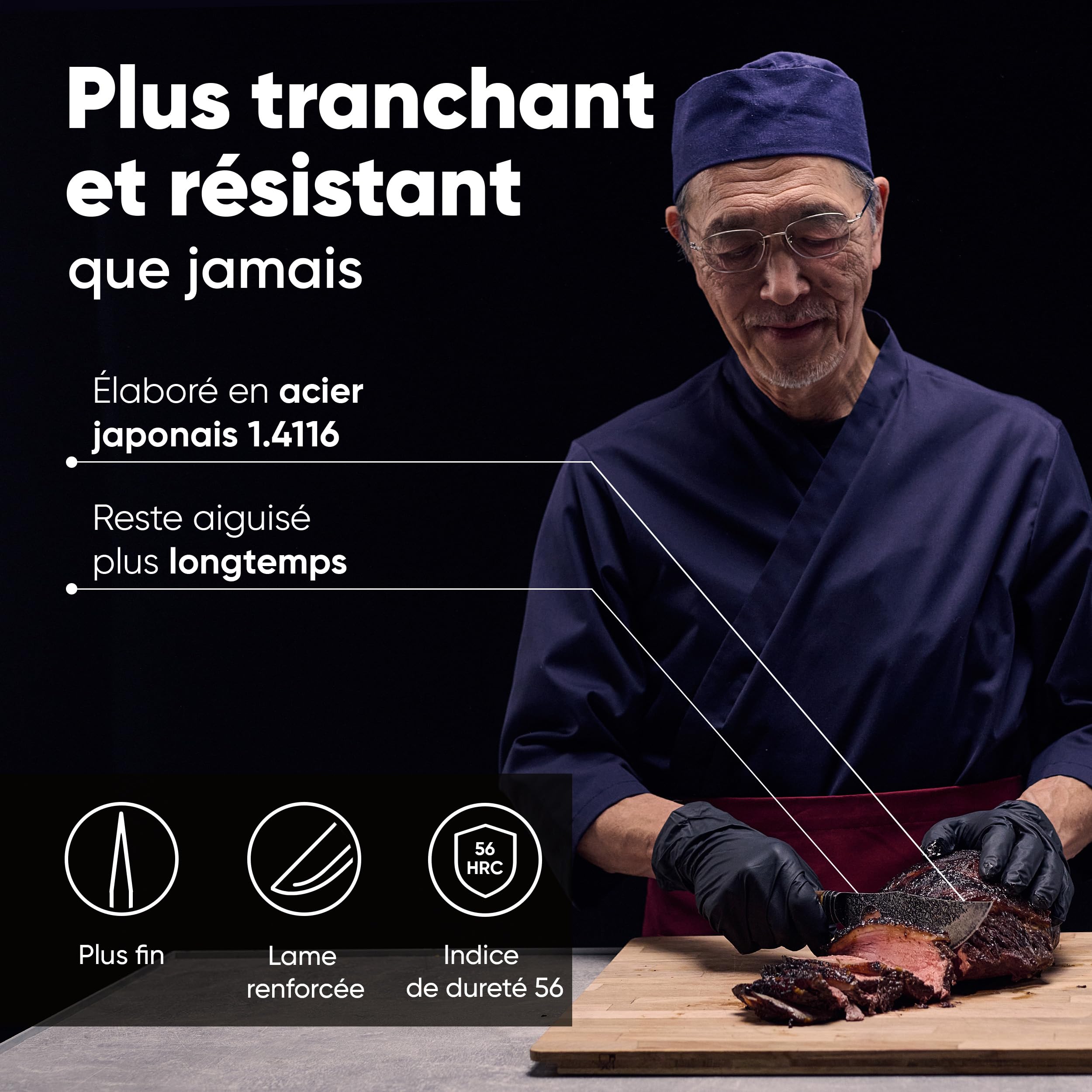 Matsato Osuren Couteau de Cuisine 16cm Lame Acier Japonais Damassé Manche Bois Ergonomique