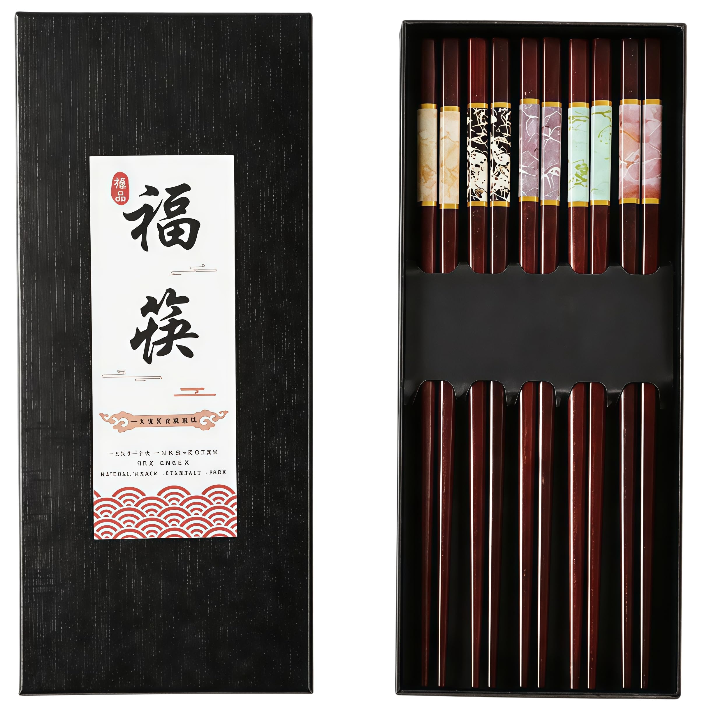 10 Pairs Chopsticks Reusable Wooden Chopsticks in A Gift Box Featuring A Patterned Design and A Non Slip Grip Suitable for Sushi Rice Noodles and Asian Cuisine