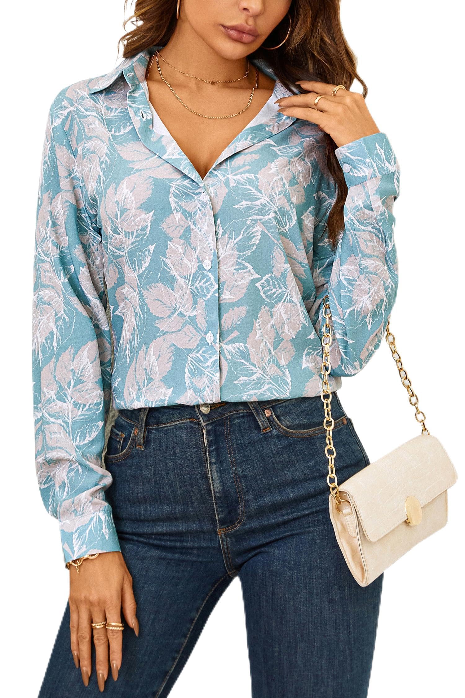 Womens Long Sleeve Button Down Shirts Dressy Casual Tops Work Blouses