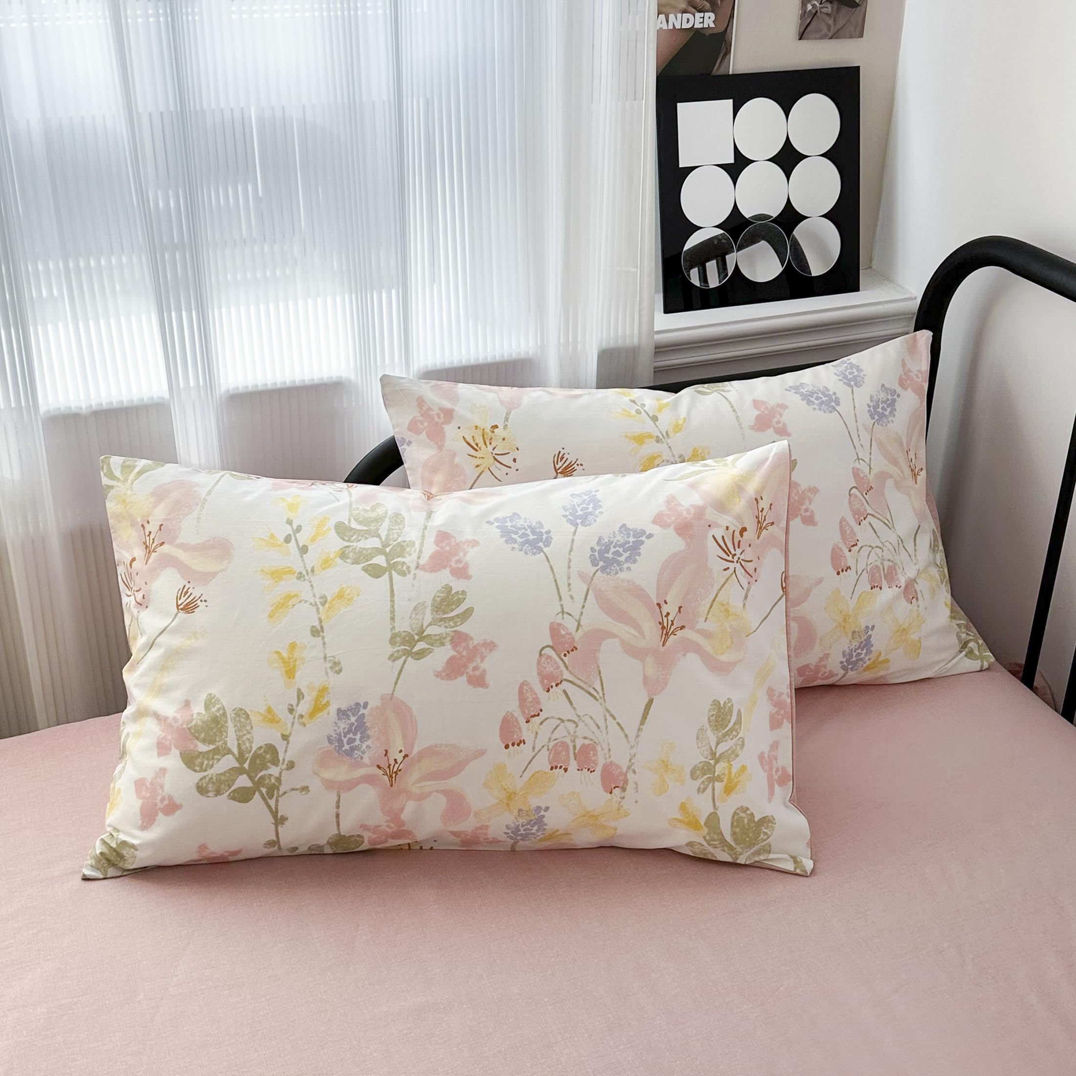 GETIYA Romantisch Blumen Bettwäsche 200x200 Baumwolle Bettwäsche Damen Mädchen Bunt Blumen Muster Bettbezug Doppelbett Blümchen Floral Muster Bettwäsche mit 2 Kissenbezug 80x80