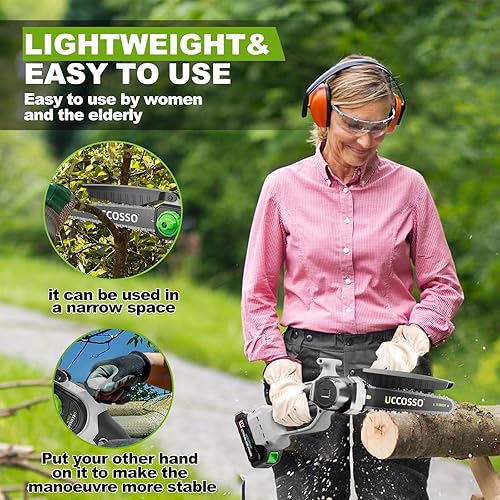 Miniatura 6 de Mini motosierra inalámbrica de 6 pulgadas, motosierra eléctrica con motor fuerte y batería de 2 × 2.0 Ah, 2 cadenas incluidas para recortar árboles,