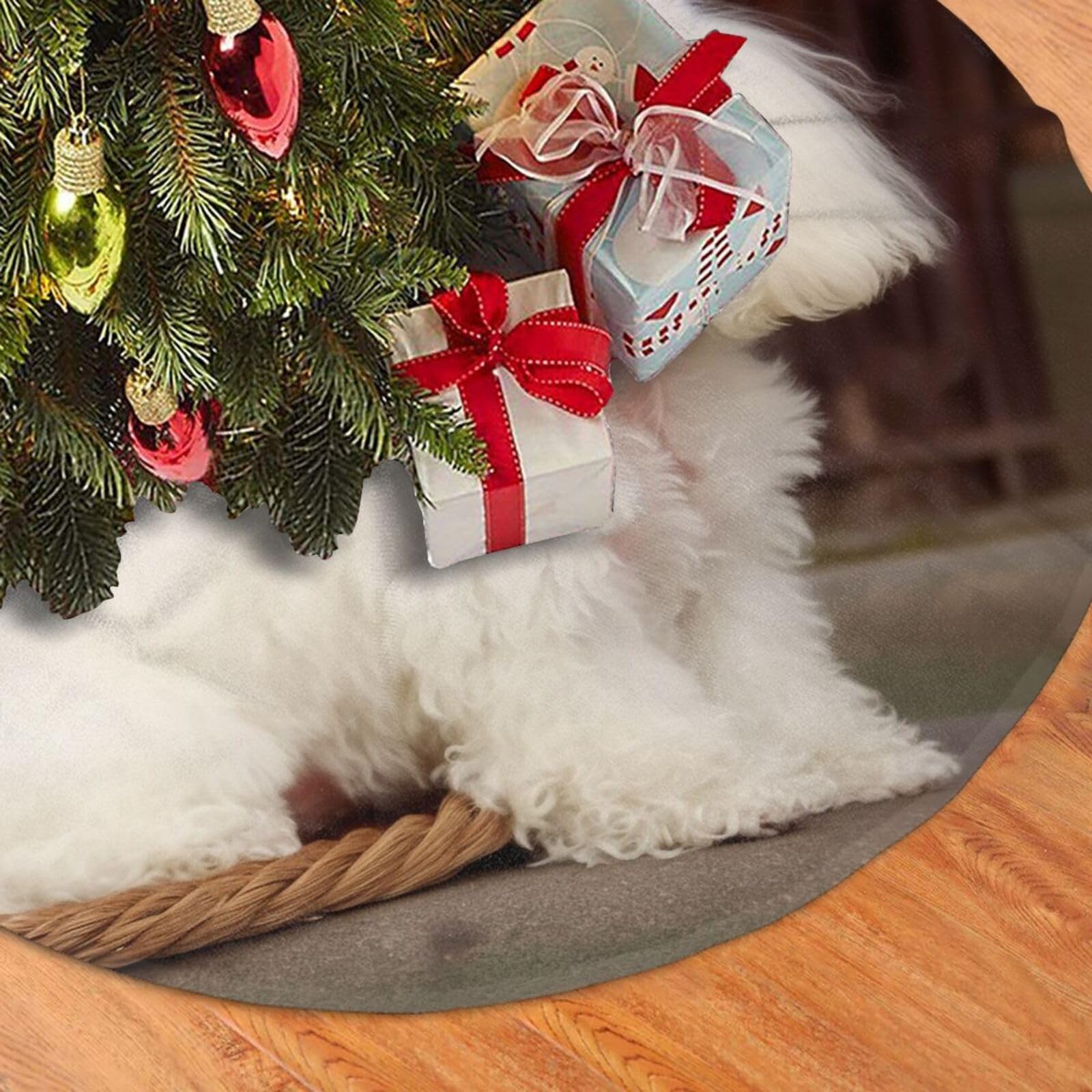 Fodpand Black French Poodle Christmas Tree Skirt 36" Velvet Xmas Tree Skirt Mat Rustic Christmas Tree Mat Cover Winter Xmas Tree Collar For Indoor Outdoor Christmas Decorations