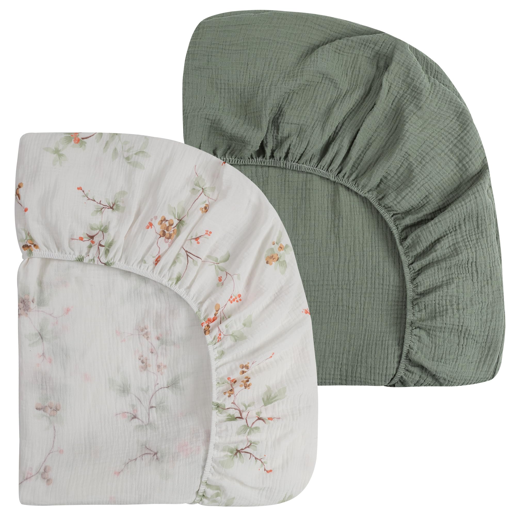Onacosht Muslin Crib Sheets 2 Pack, 52" x 28", Green and Leaf