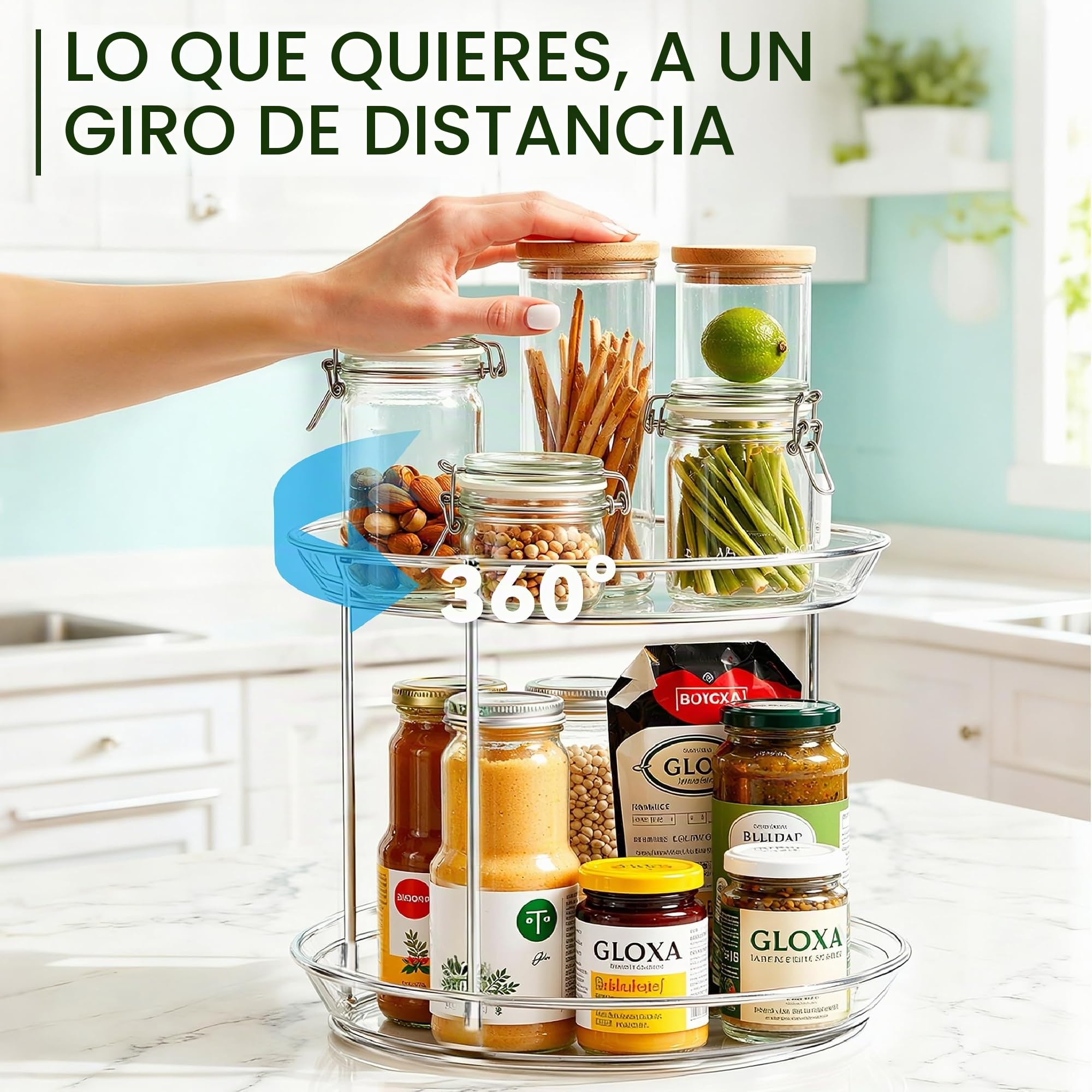23.5CM Especiero Giratorio 360°, 2 Pisos Lazy Susan Despensa Organizador Especieros para Cocina Giratorio Estante de Plástico para Botellas, Cosmético, Armario, Despensa