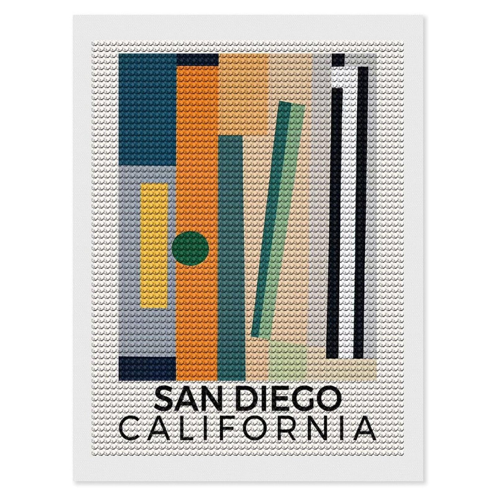 Junmoney San Diego California Diamond Painting Canvas Set 12"x16", Boho Decor, for Craft Lovers, Easy Handmade Project, Holiday Gift Idea