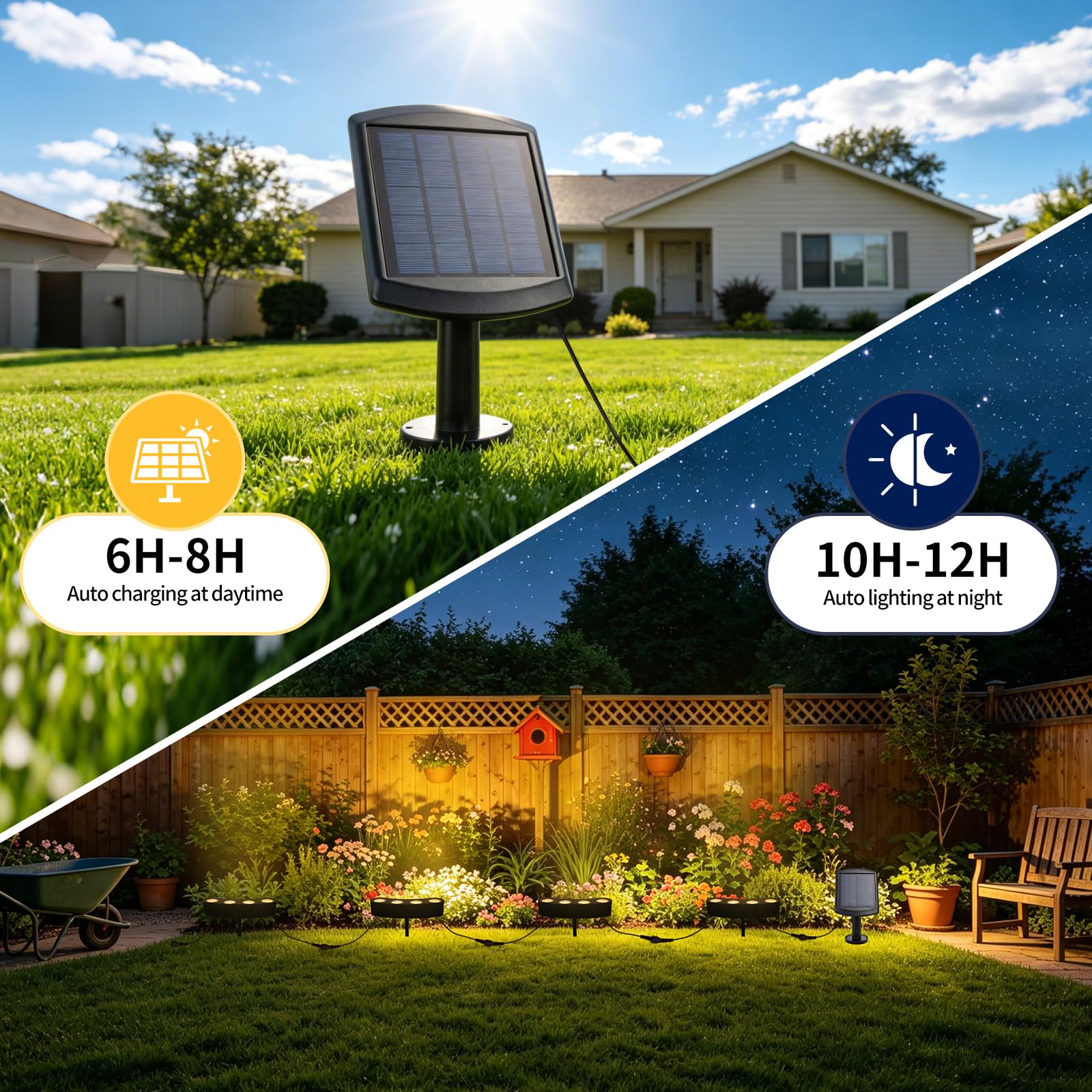 Sublume Luces solares de palmera para exteriores, 2000 mAh, luces ascendentes de paisaje brillante para árbol grande, IP65 impermeable, focos LED de instalación 2-1 con batería mejorada para jardín