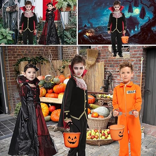 Miniatura 6 de Disfraz de vampiro para niños con dientes y orejas realistas, capa gótica, traje real para Halloween