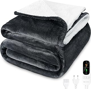 MYCARBON Couverture Chauffante 180x160cm, 2 Places, Arrêt Automatique, Minuterie 9H, 6 Températures, Protection Contre la Surchauffe, Lavable Machine, Plaid Chauffant pour Canapé, Lit, Gris Foncé