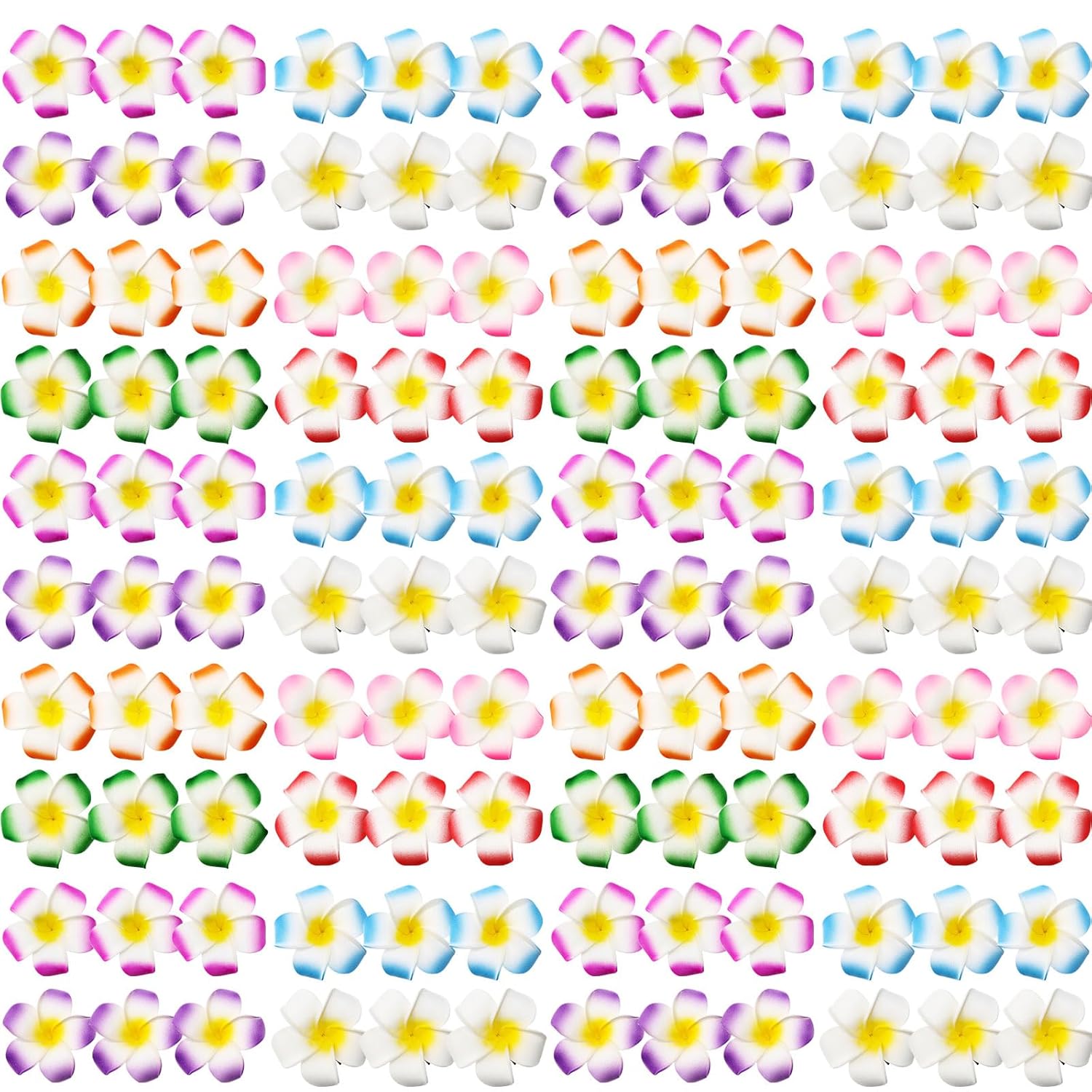 Geosar 100 Pcs Plumeria Hair Clip Hawaiian Foam Flower Hair Clips for Women Luau Beach Hawaii Tropical Bridal Wedding Party Decorations Accessories Vacation Supplies(2.8 Inch)