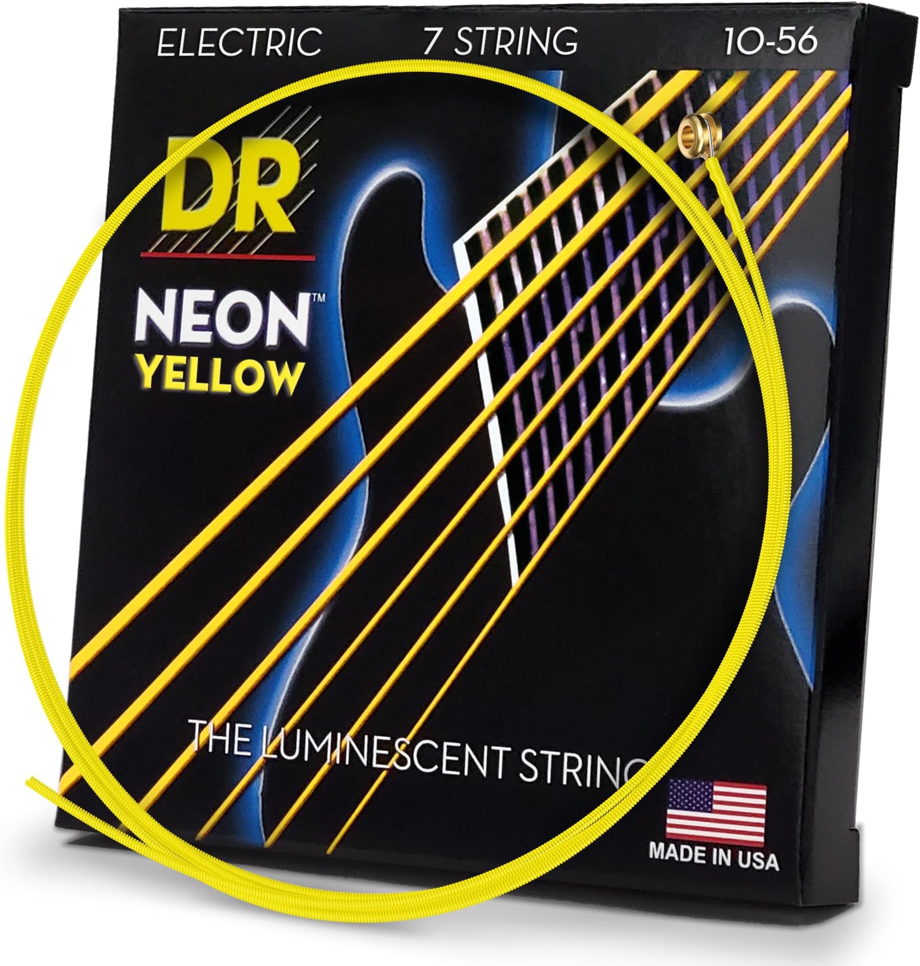 Hi-Def NEON Yellow Coated Medium 7-String Electric Guitar Strings (10-56)